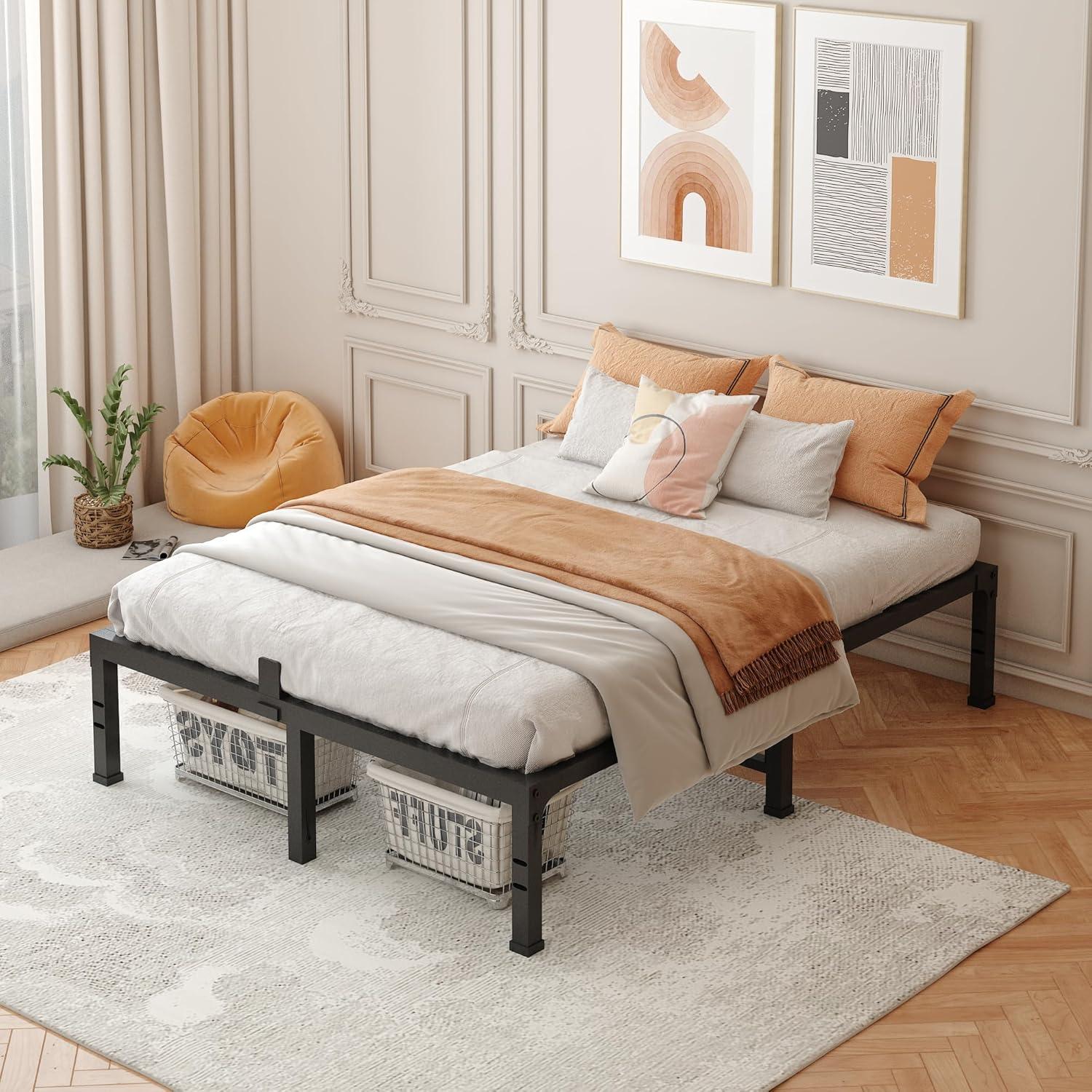 FUIOBYVV King Bed Frames, 16 Inch Heavy Duty Metal Platform Bed Frame King Size Support Up to 3500 lbs, No Box Spring Needed/No Shaking/Steel Slat Support/Noise Free/Easy Assembly