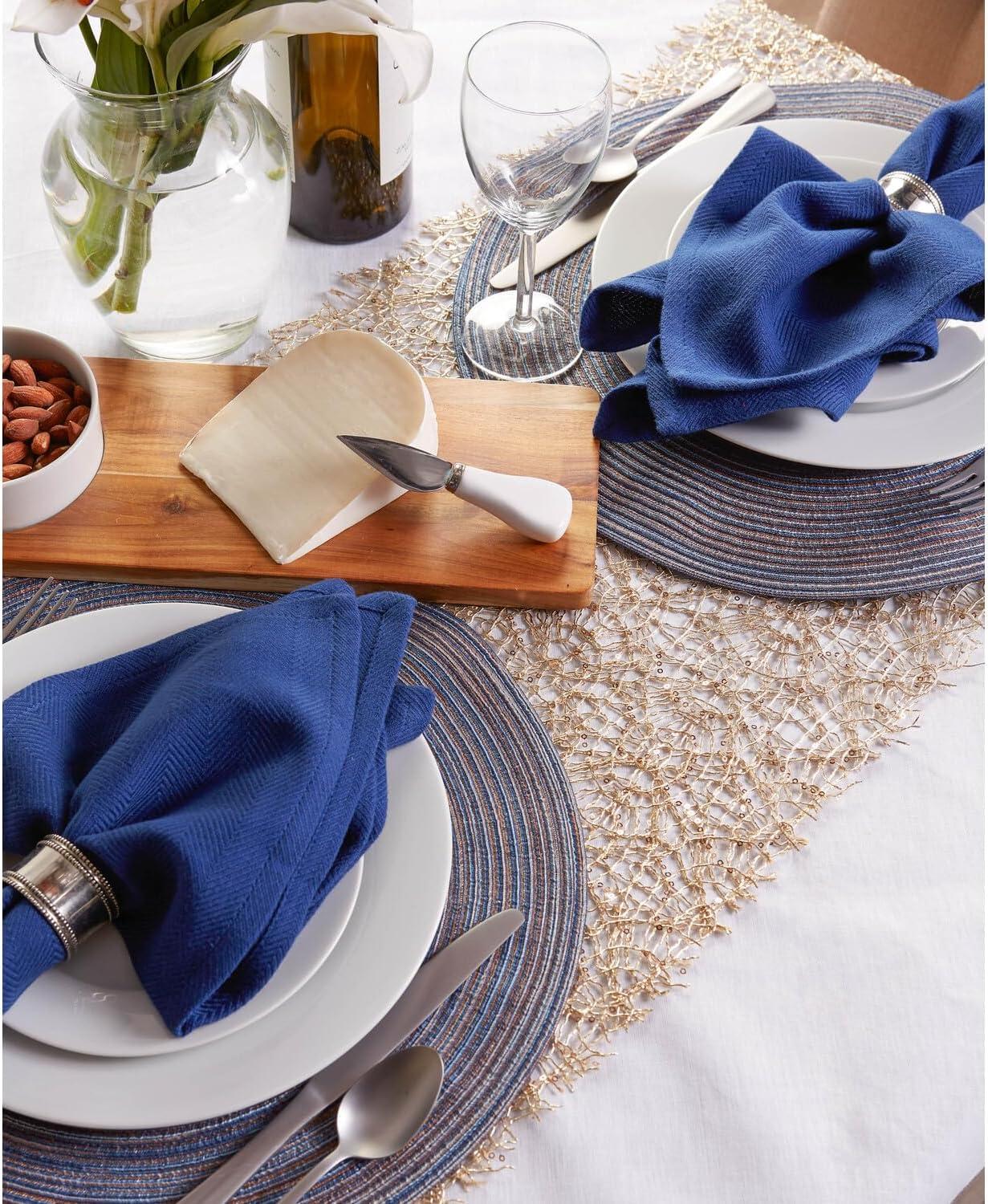 CC Home Furnishings Set of 6 Variegated Blue Round Woven Placemats 15" x 15"