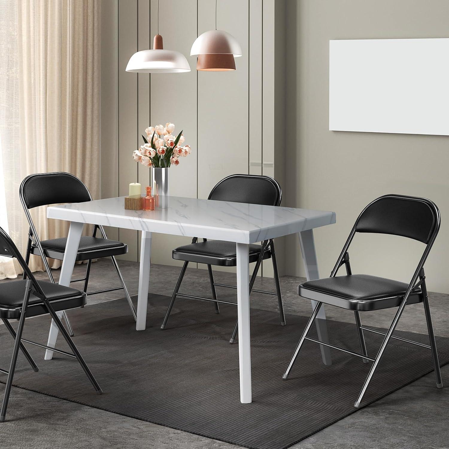Inbox Zero 4Pcs Fully Assembled Thick-Padded Black PU Folding Chairs, 17.7"X19.7"X30.7"