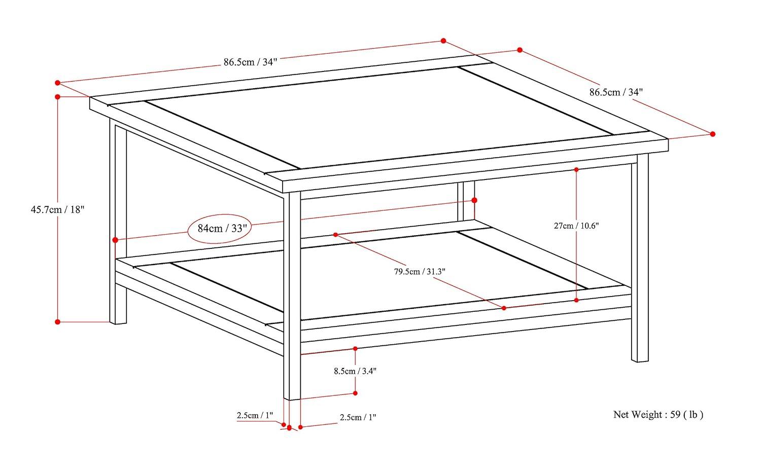 Simpli Home Skyler 34"W Solid Mango Wood Industrial Square Coffee Table with Open Shelf and Metal Frame