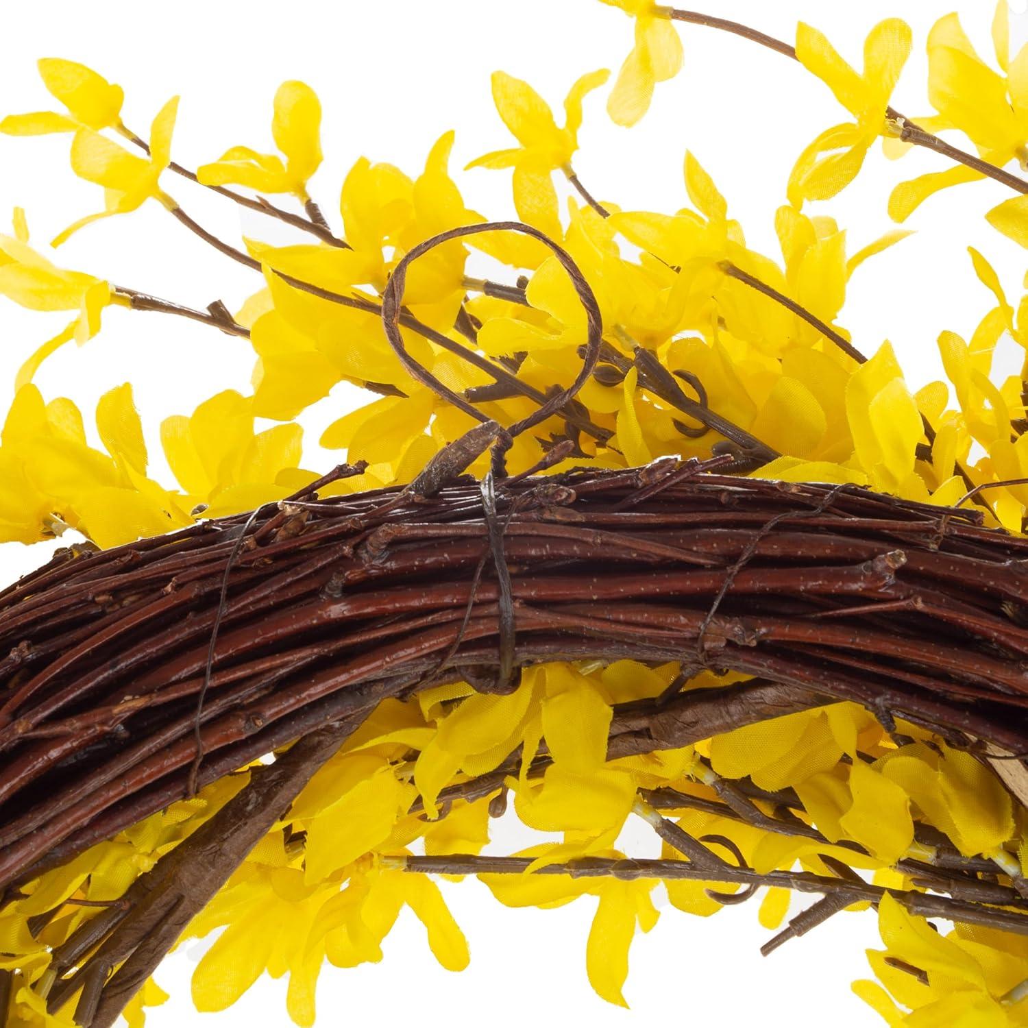 Pure Garden Set of Two 24-Inch Artificial Forsythia Wreaths for Home Decor