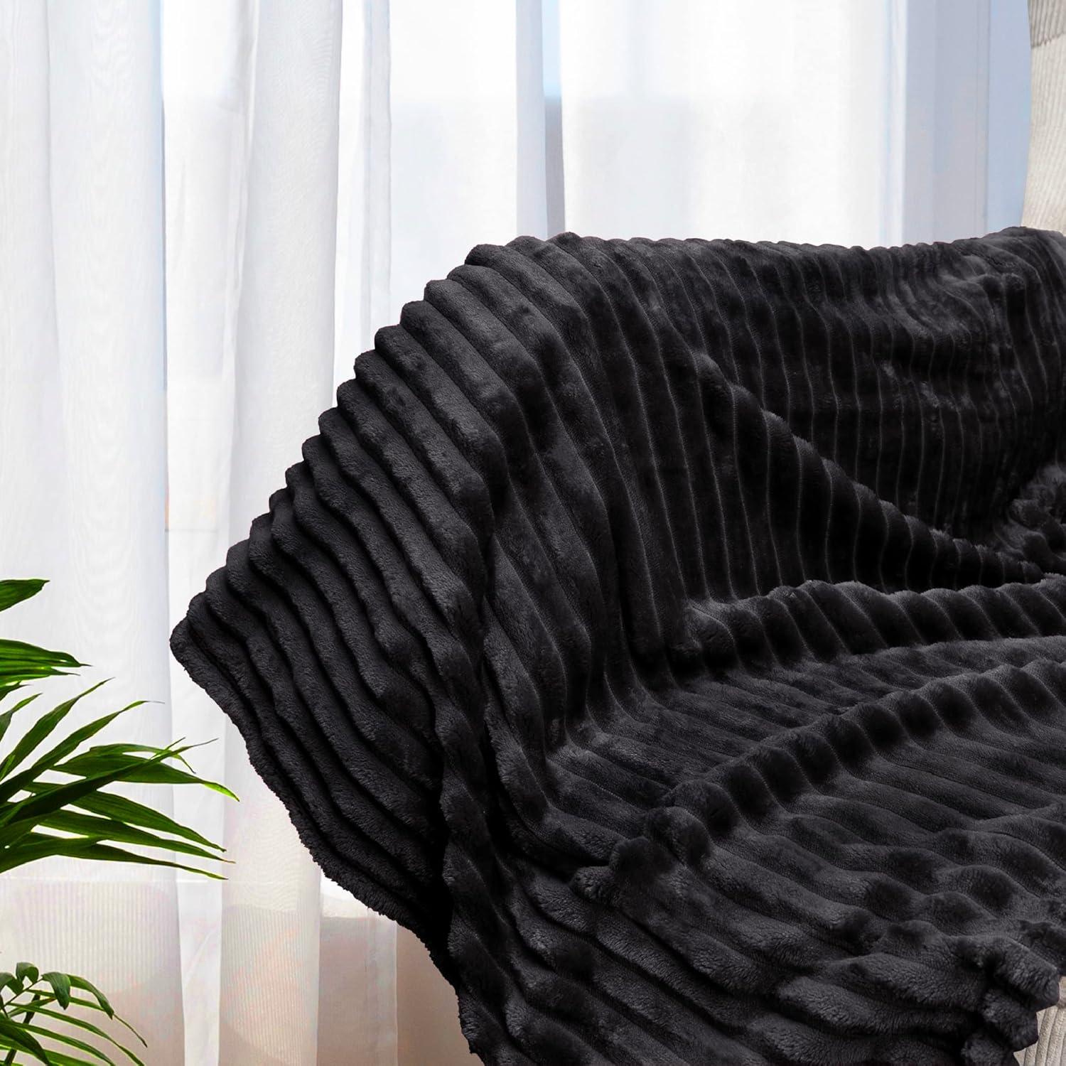 PAVILIA Super Soft Fleece Flannel Ribbed Striped Throw Blanket, Luxury Fuzzy Plush Warm Cozy for Sofa Couch Bed