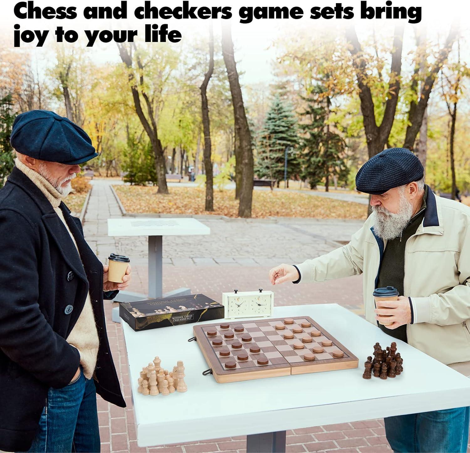 15" Folding Wooden Chess Set with Hand-Carved Pieces