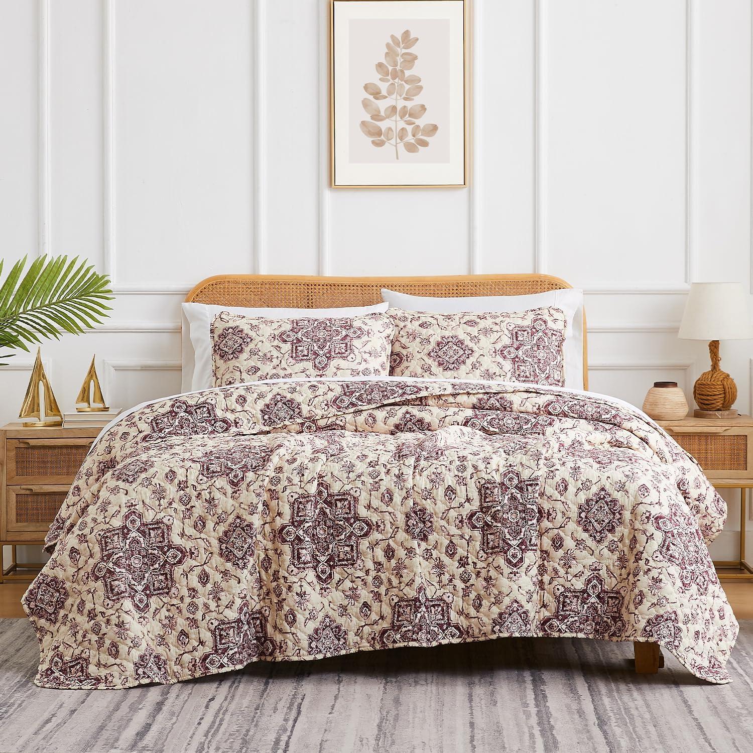 Southshore Fine Living Oversized Persia Lightweight 3-Piece Quilt Set Eggplant Full / Queen
