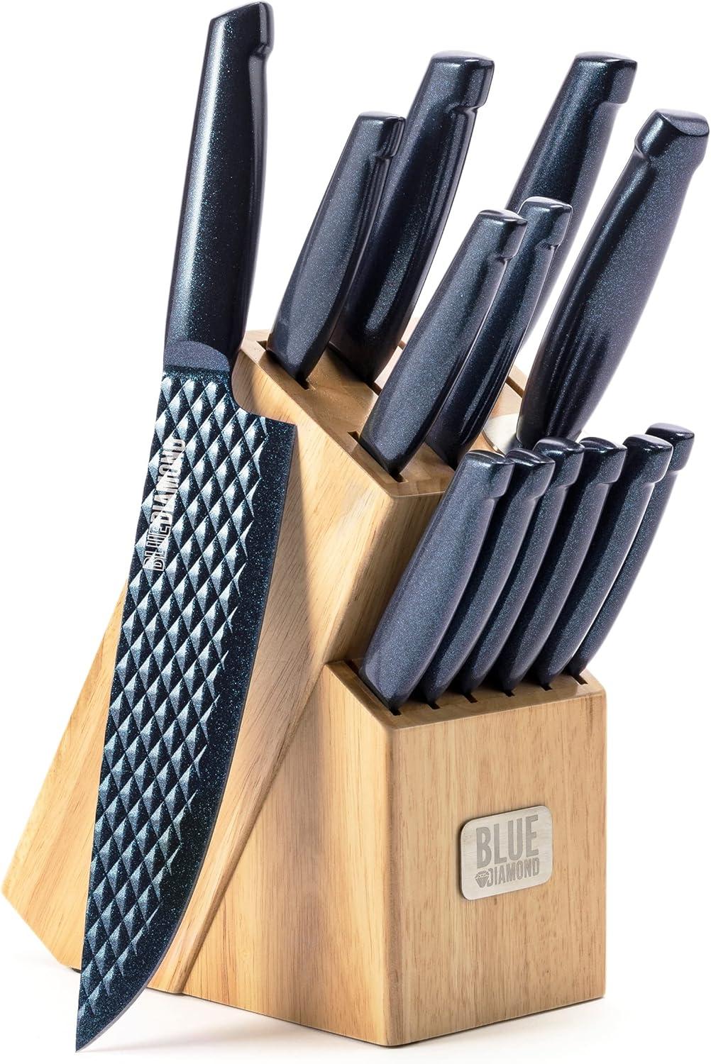 Blue Diamond 14-Piece Stainless Steel Knife Set with Wood Block