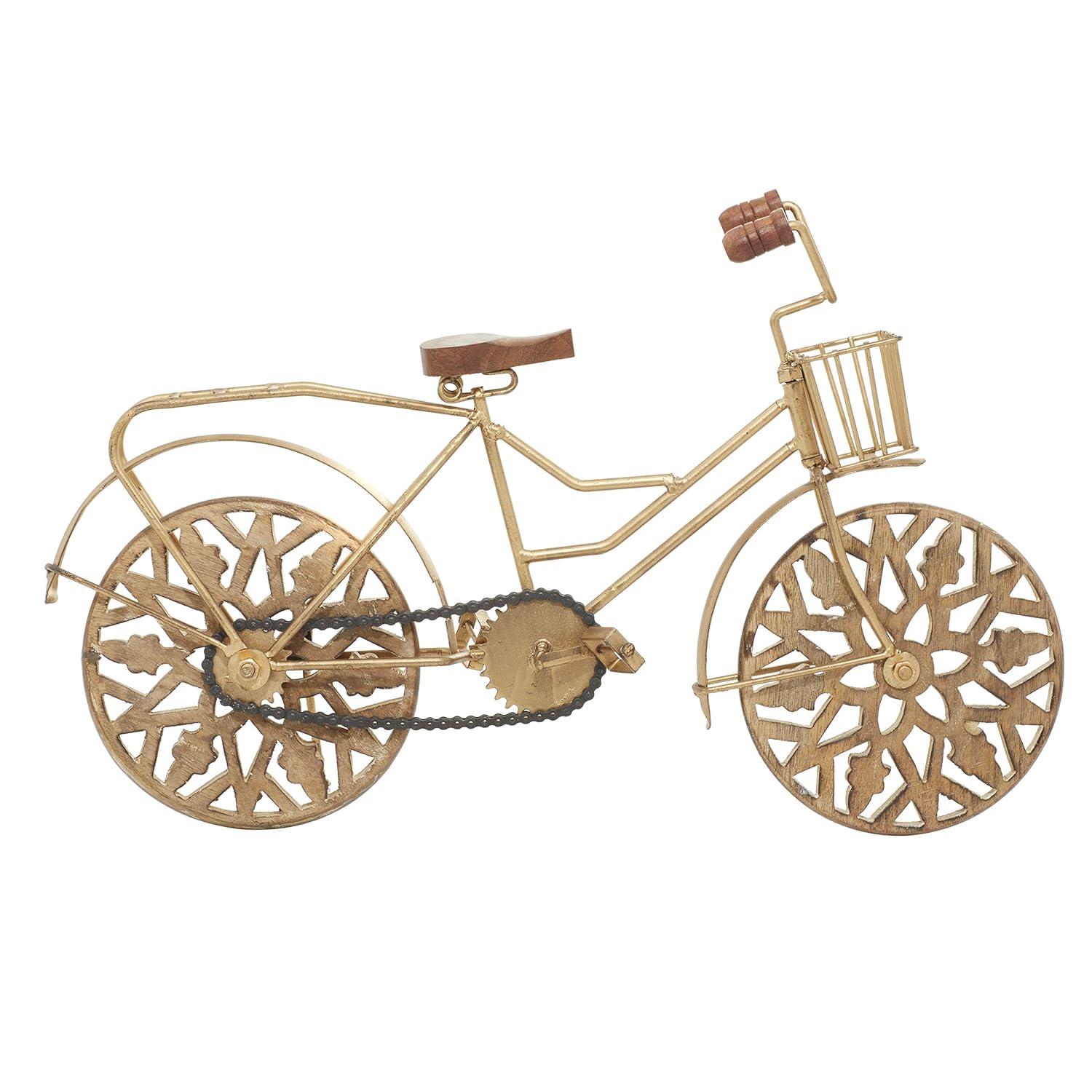 4"W, 8"H Multi Colored Metal Bike Sculpture with Wood Wheels, by DecMode (2 Count)