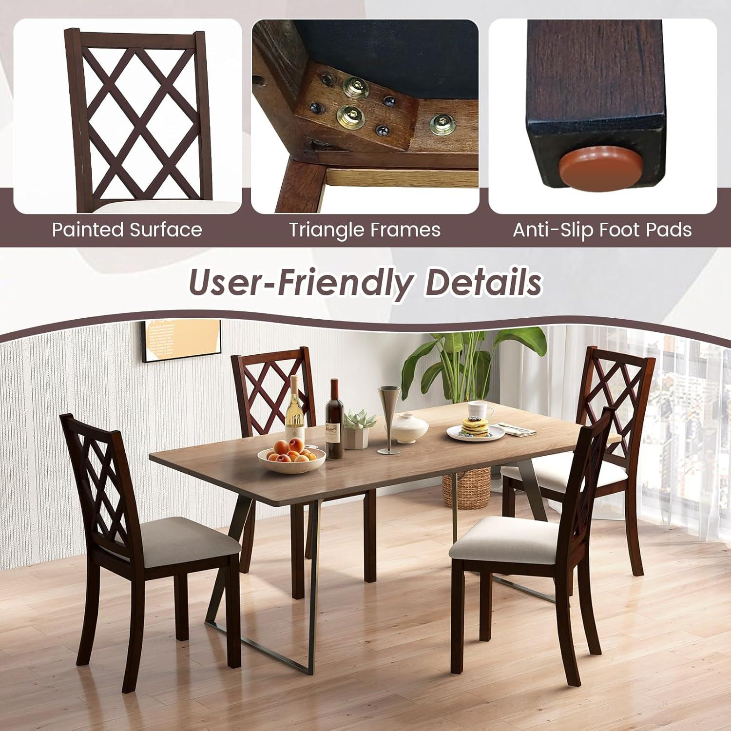 Spaco Dining Chair Set of 2 Wood Kitchen Chairs with Upholstered Seat Cushion and Rubber Wood Legs-Brown, Lounge Chair, Dining Room Chair for Kitchen, Dining, Bedroom, Living