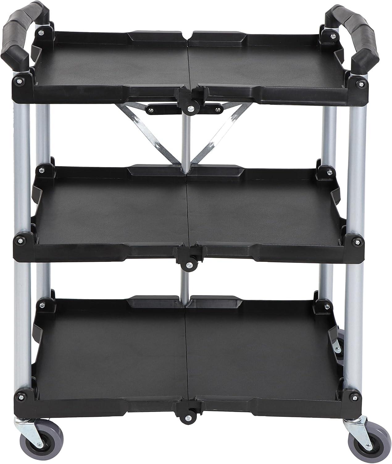 BISupply Rolling Cart - Collapsible 3 Tier Cart for Restaurant and Office