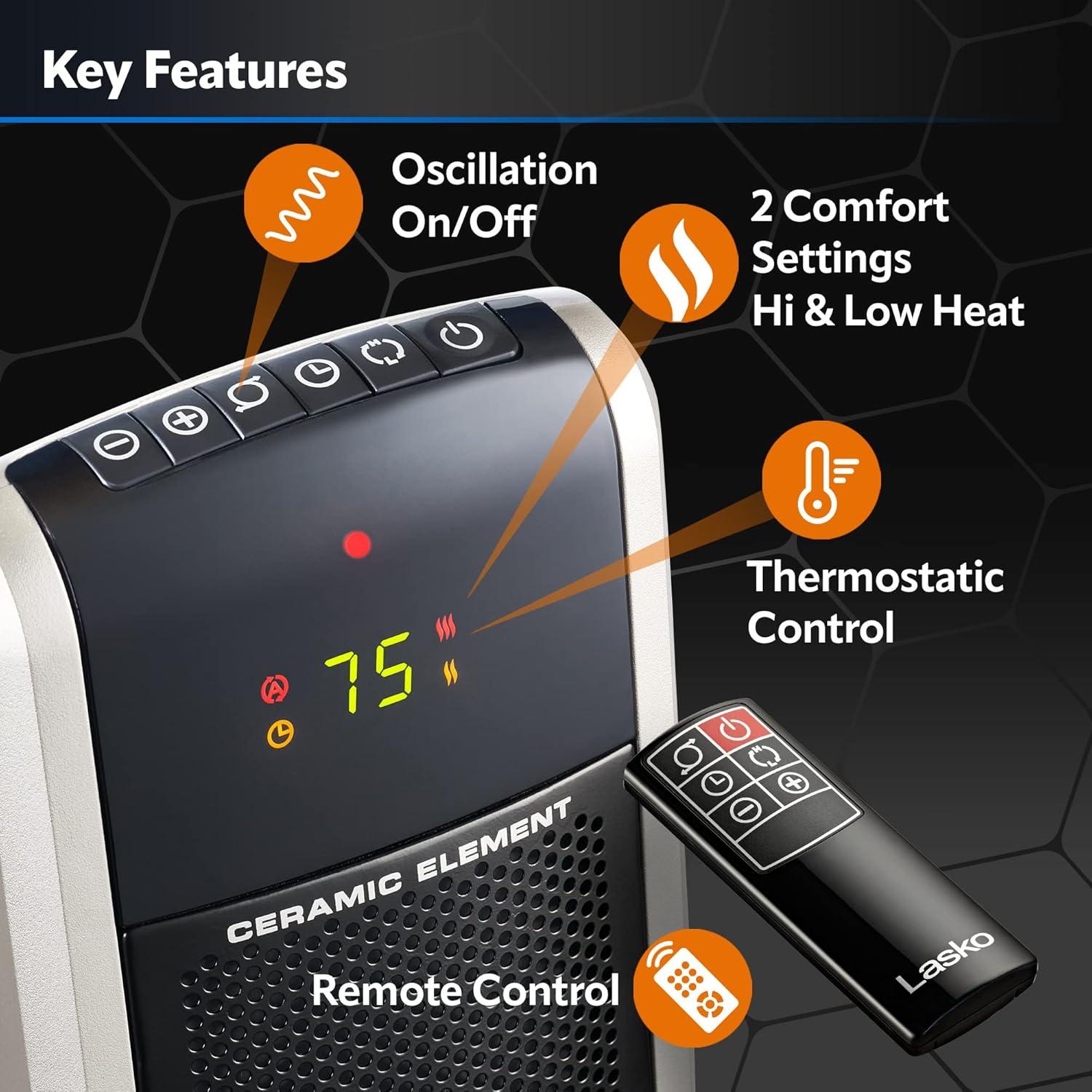 Silver Ceramic Electric Tower Heater with Thermostat and Remote Control