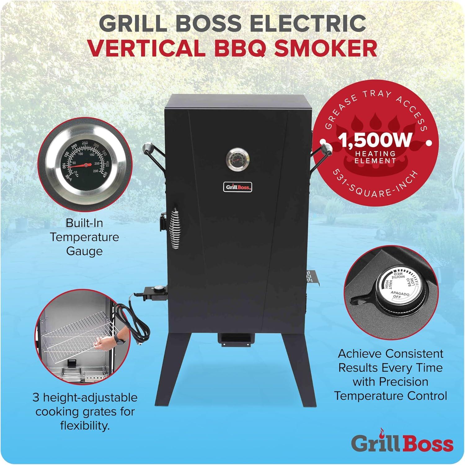 Grill Boss Electric Vertical Smoker with 531 Sq In Cooking Area, Black