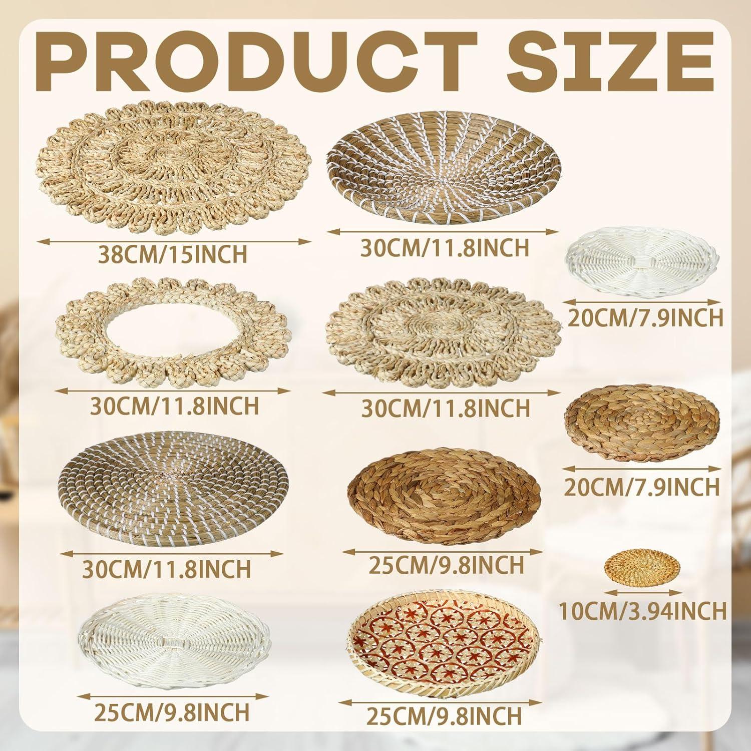 Bungalow Rose Siena 15 Pcs Boho Siena Hanging Woven Sienaative Rustic Handcrafted Seagrass Baskets Round Woven Hanging Art For Home Farmhouse Kitchen Table Living Room