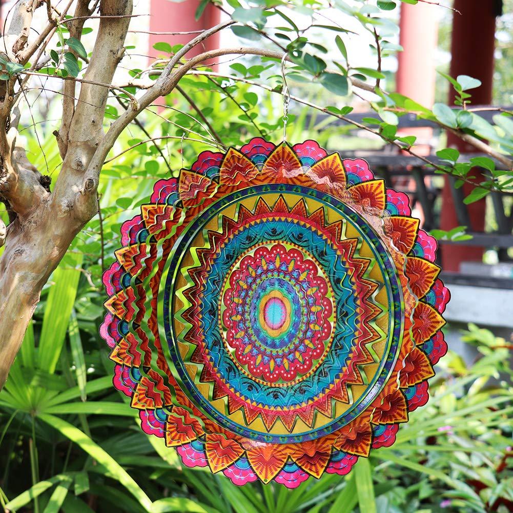 Fonmy Indoor Outdoor Garden Decoration Multi Color Mandala Wind Spinners 12" Yard Decor Crafts Ornaments 12 inch