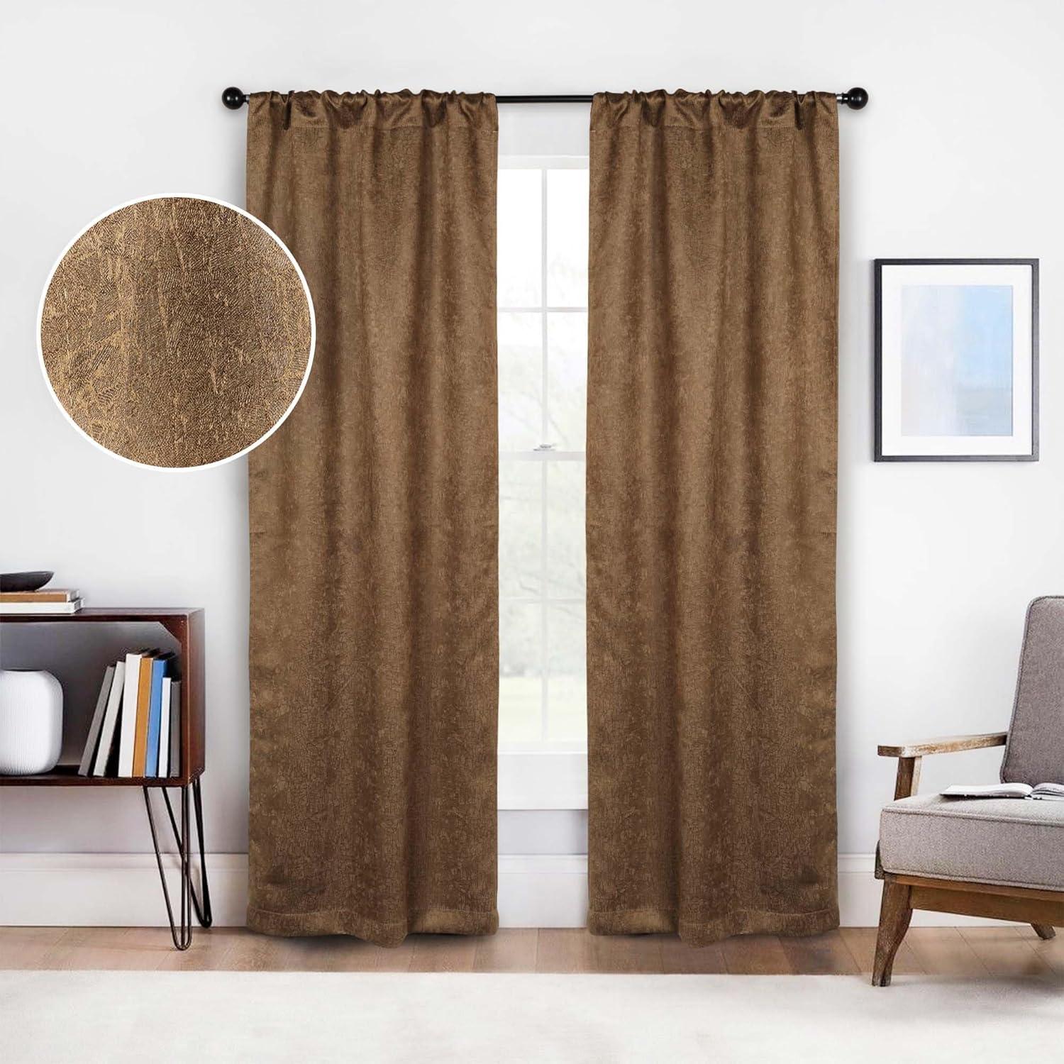 Brown 84" Blackout Polyester Rod Pocket Curtains, Set of 2