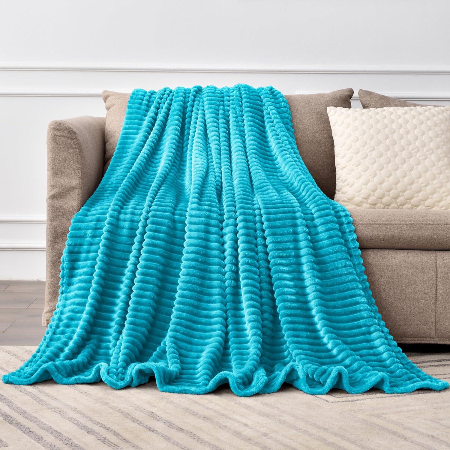 BEDELITE Fleece Throw Blanket for Couch 3D Ribbed Jacquard Cozy, Fluffy, Plush Lightweight Caribbean Sea Throw Blankets for Bed, Sofa, 50x60 inches