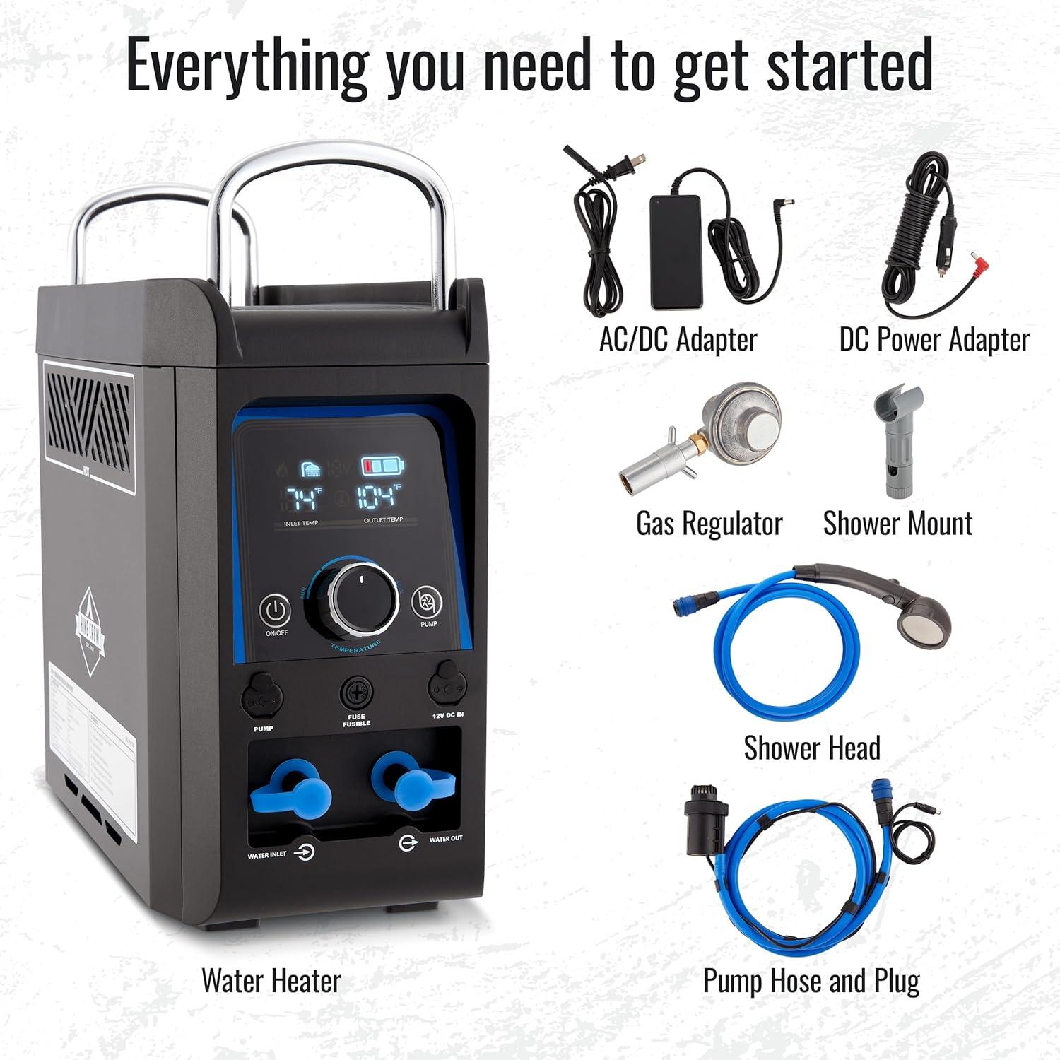 Portable Propane Water Heater with LED Display and Shower Head