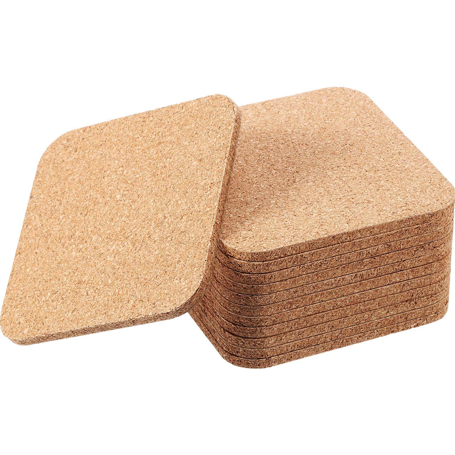 Scheam 12 Pcs Square Cork Coasters Wooden Thick Drink Coasters 4x4 Inch 3mm for Kitchen Restaurant Home Bar Cafe Wedding Supplies,Brown