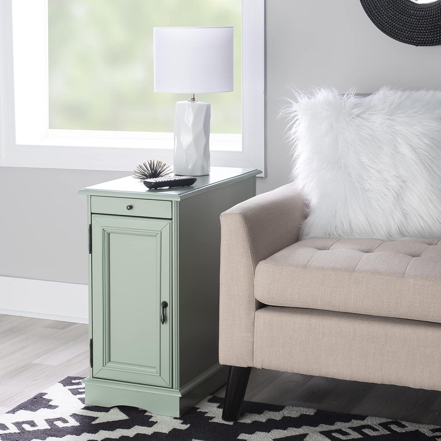 Powell Butler Accent Table with USB and Electrical Charging Station, Aqua