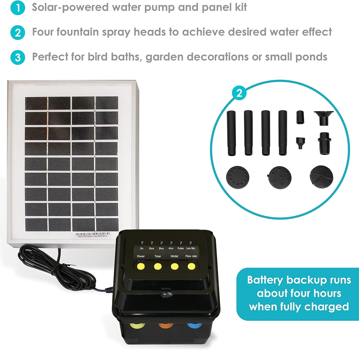 Sunnydaze 66 GPH Solar Pump with Outdoor Fountain with Battery and Light