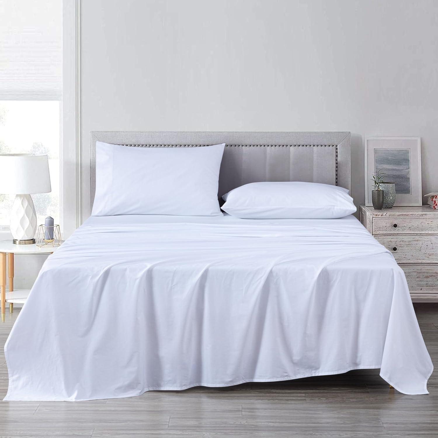 Solid White Cotton Twill Queen Deep Pocket Bed Sheet Set