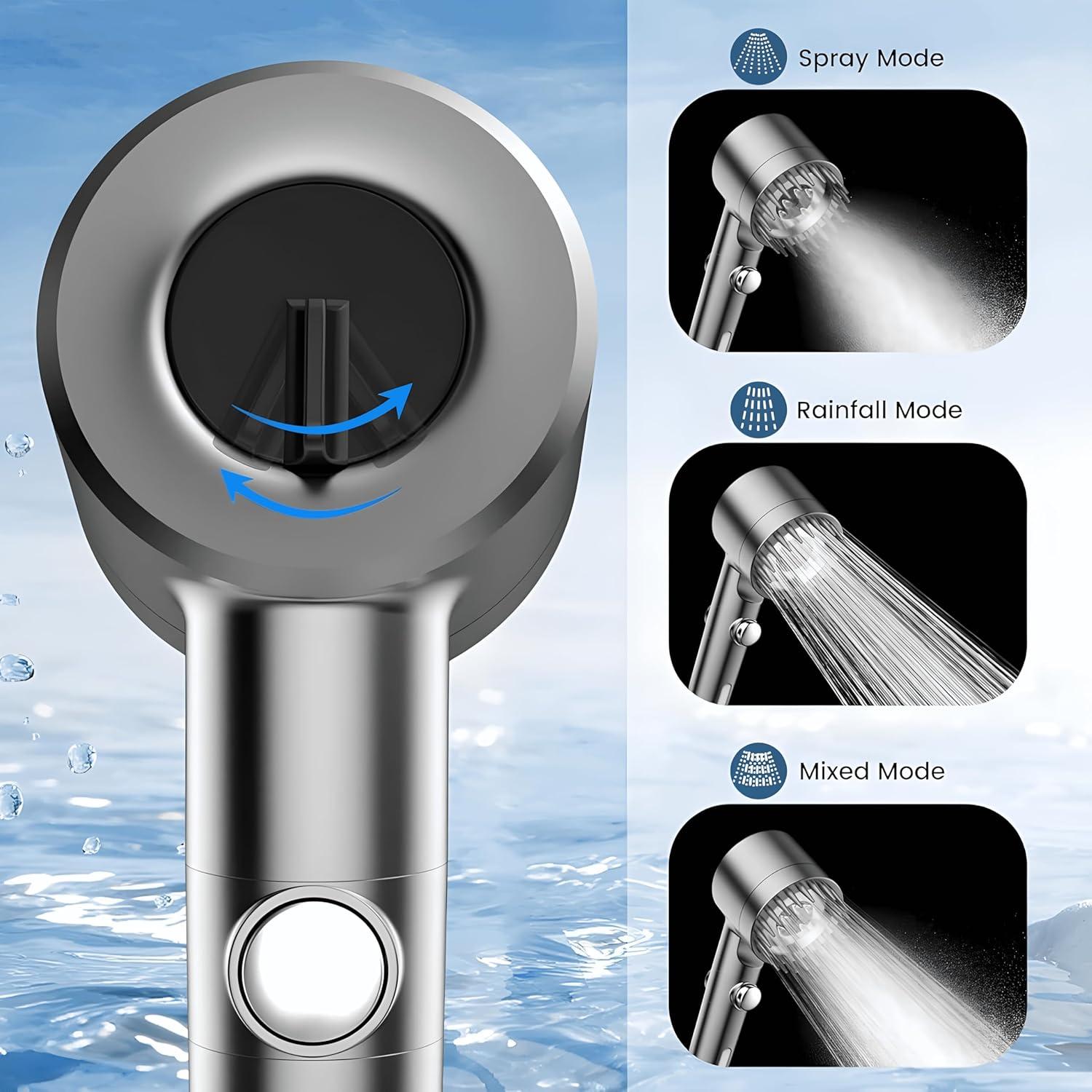 High Pressure Chrome Handheld Shower Head with Filter and Multiple Spray Modes