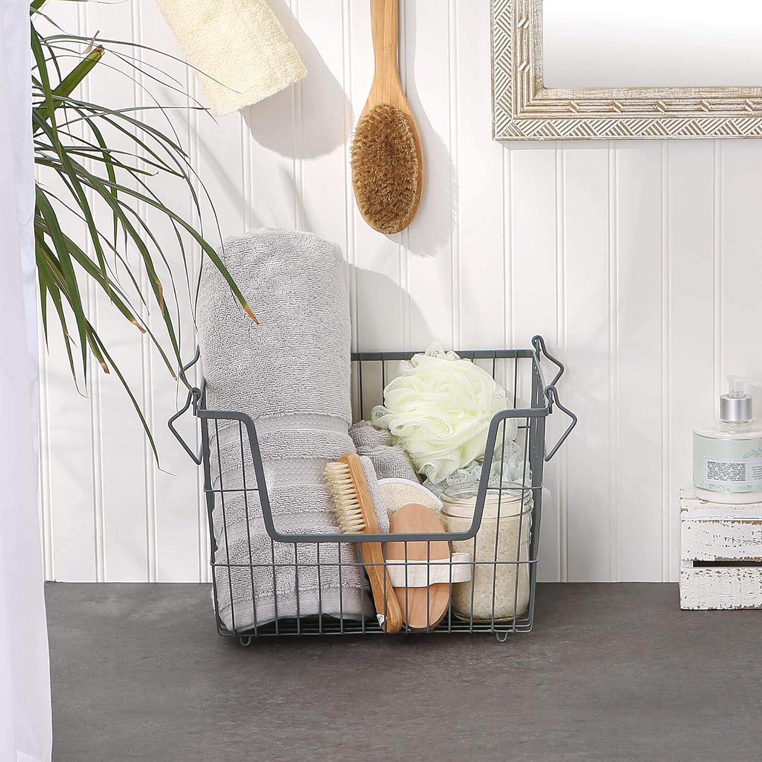 Metal Basket Cool Gray Rectangle Medium 13X11X9
