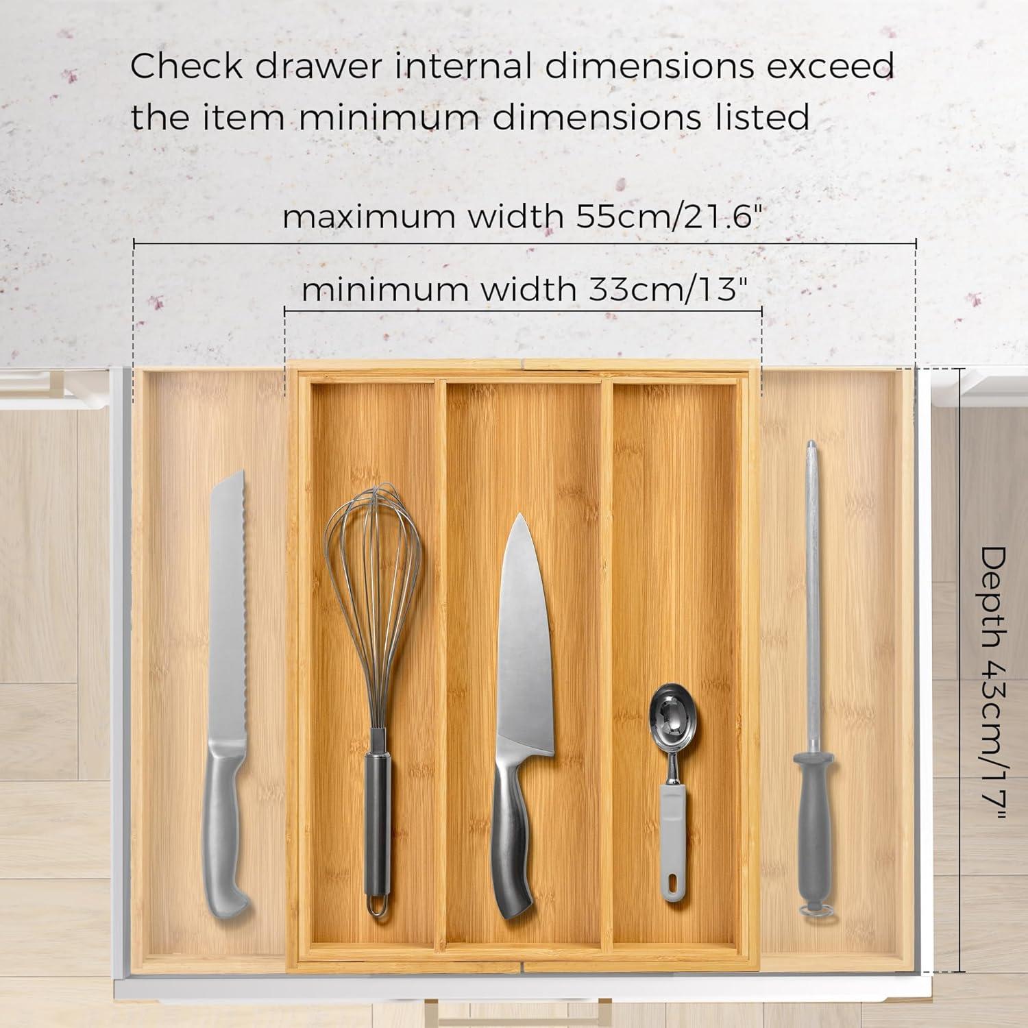 Utoplike Bamboo Expandable Kitchen Drawer Organizer, Adjustable Utensil Holder and Cutlery Tray Organiser, Drawer Divider for Silverware, Flatware, Knives in Kitchen, Bedroom, Living Room