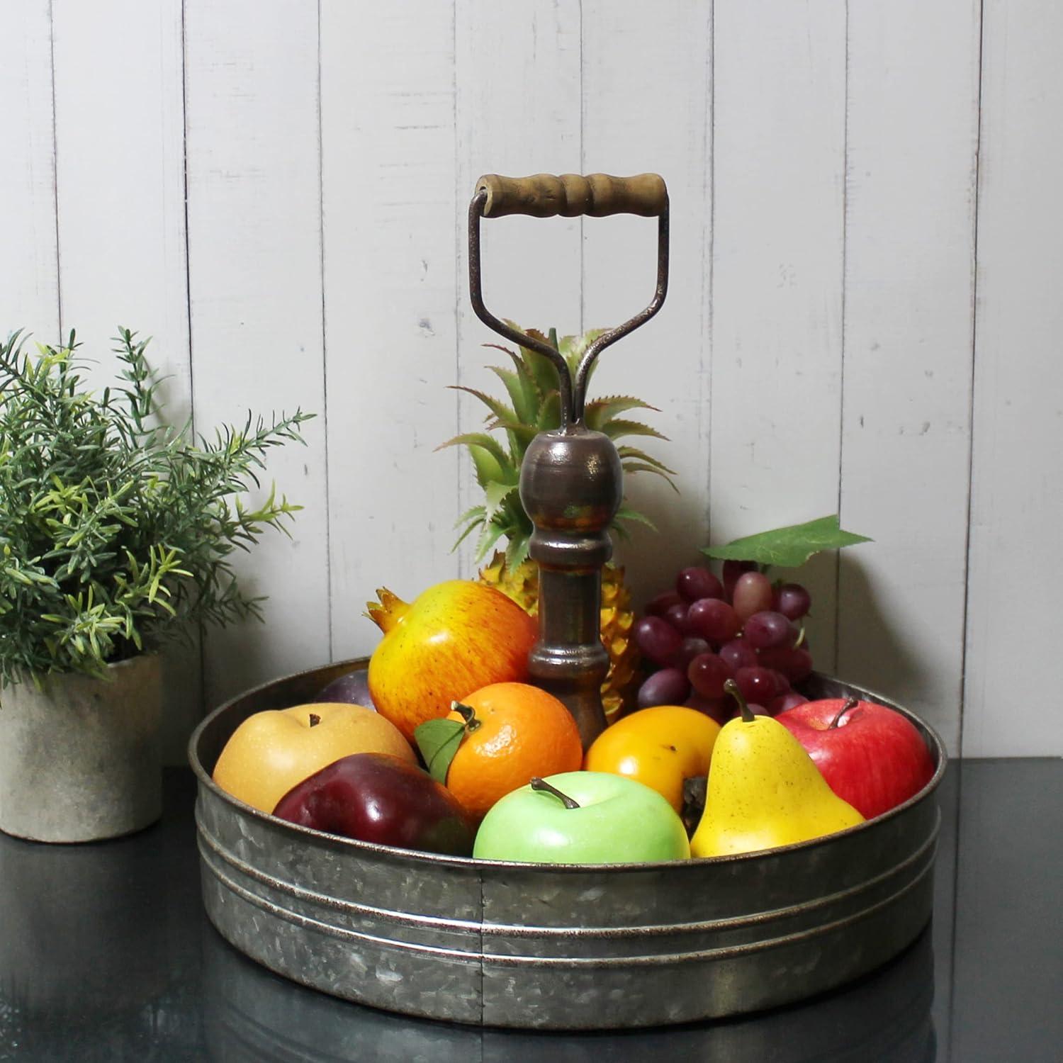 Creative Co-Op Round Metal & Wood Tray with Handle