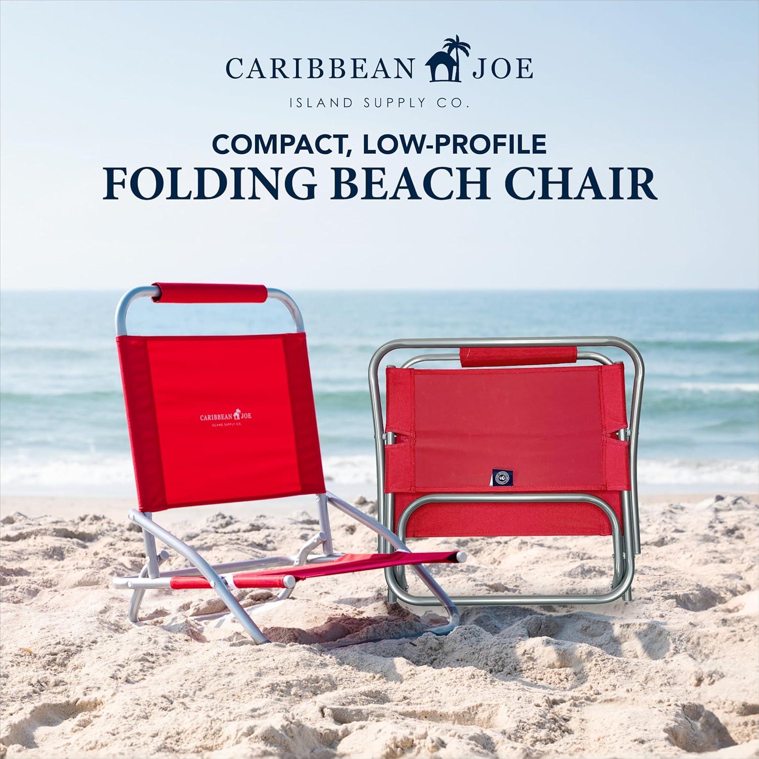 Caribbean Joe Low Steel Outdoor Portable Beach Chair - Red