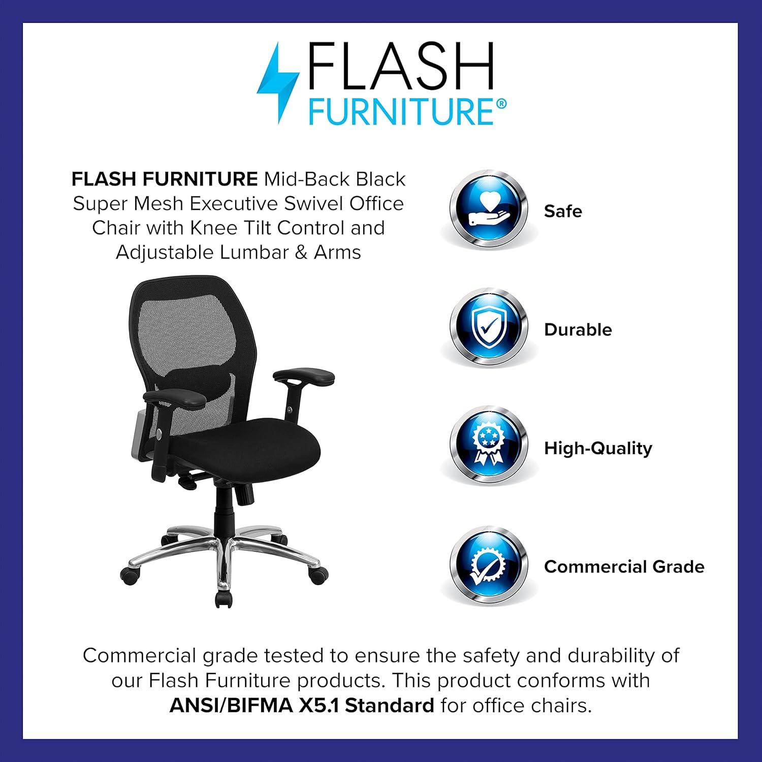 Flash Furniture Mid-Back Super Mesh Executive Swivel Office Chair with Knee Tilt Control and Adjustable Arms