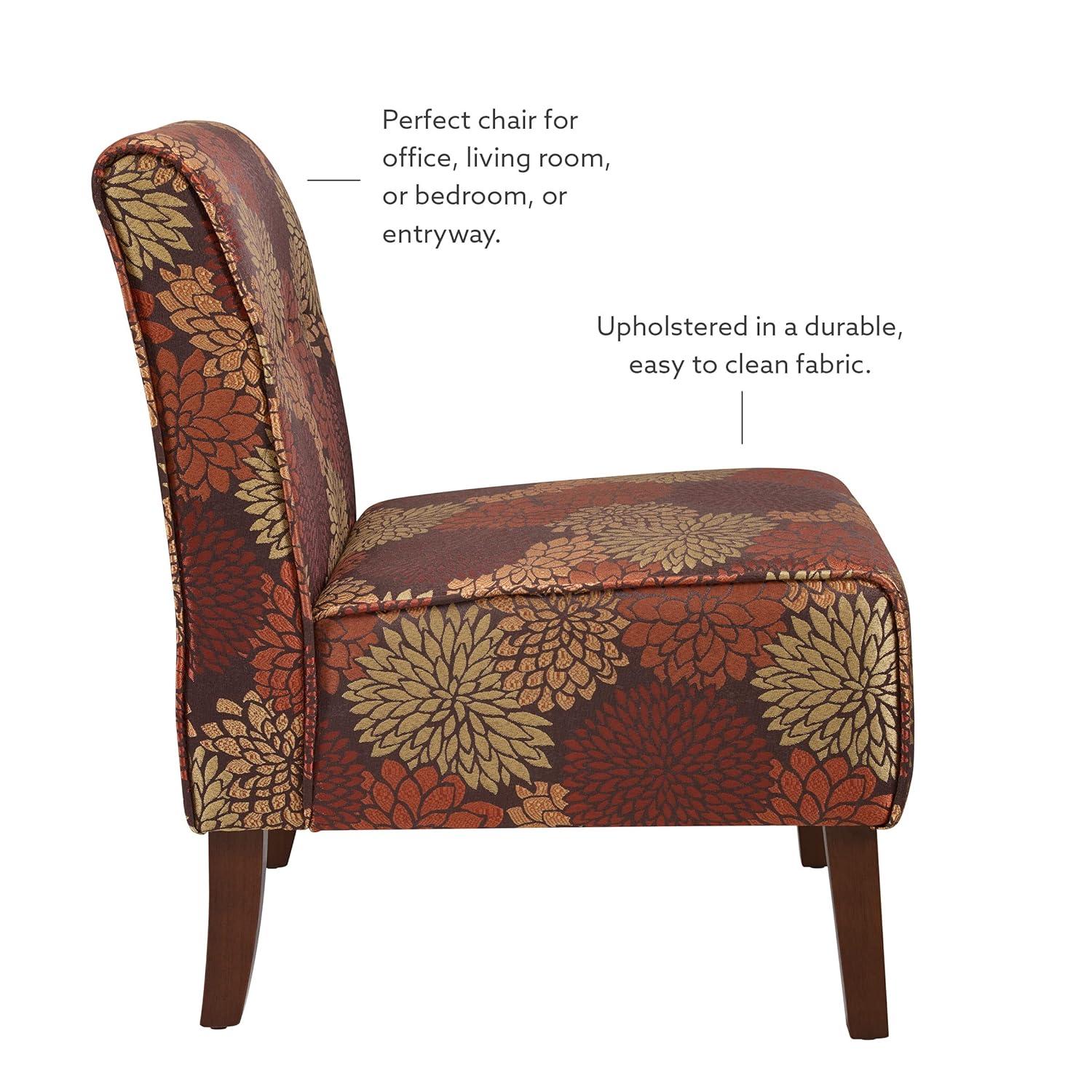 Linon Coco Harvest Upholstered Tufted Accent Chair in Rust/Orange Floral Fabric