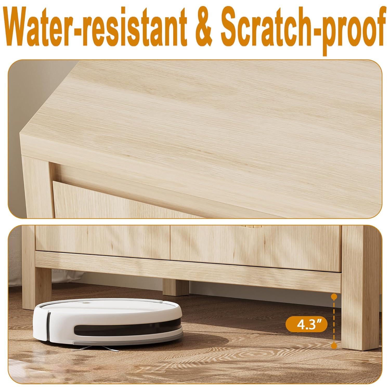 Rattan Storage Cabinet, Wooden Sideboard Buffet Cabinet with Doors and Shelves, Small Console Cabinet with Storage