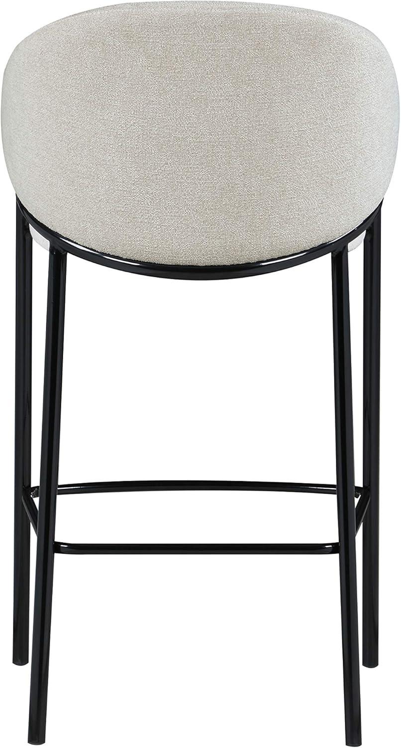 Beige Fabric and Black Metal Bar Height Stools with Sloped Arms