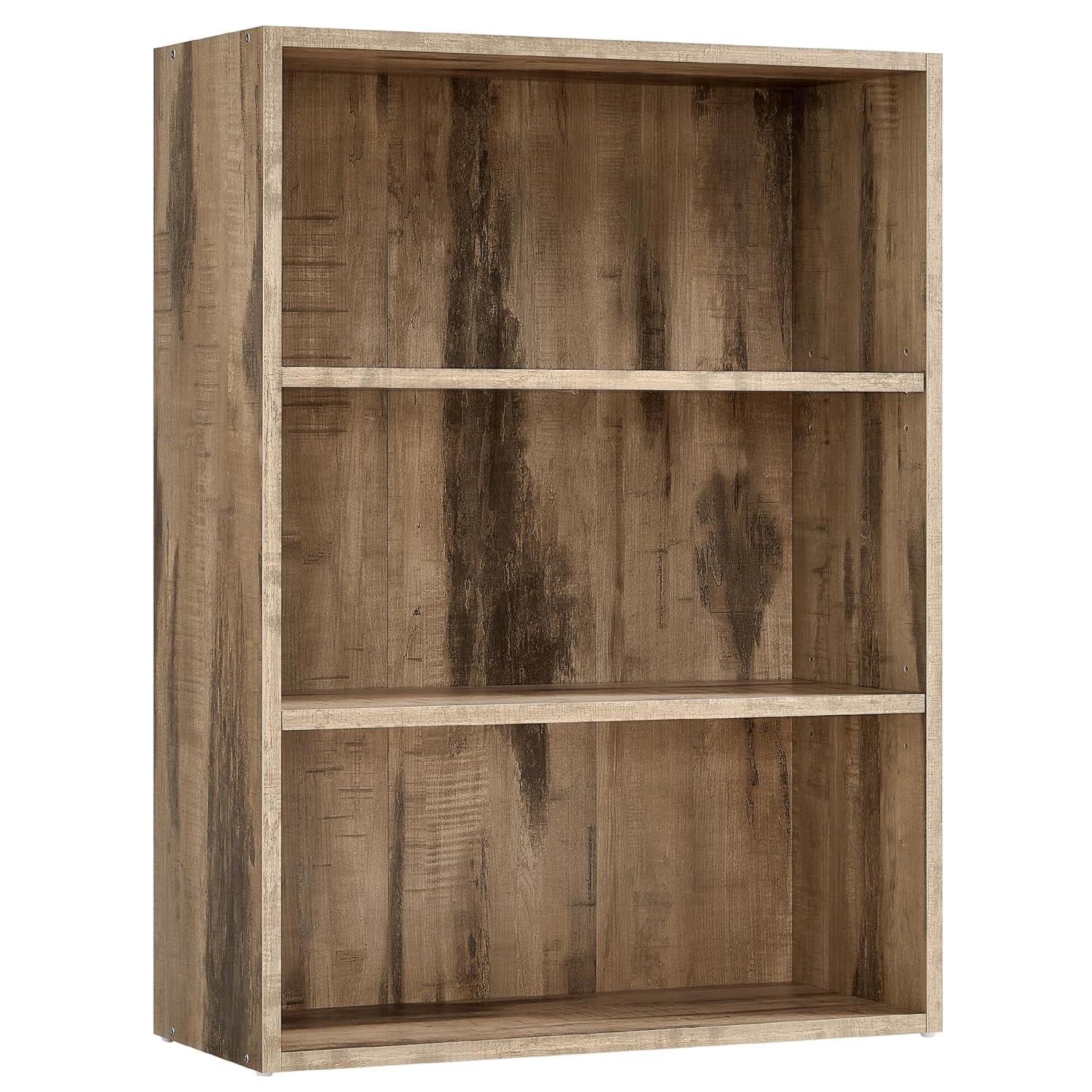Cube Storage Organizer 3-Tier Bookshelf Bookcase with Adjustable Storage Shelves Rustic Brown