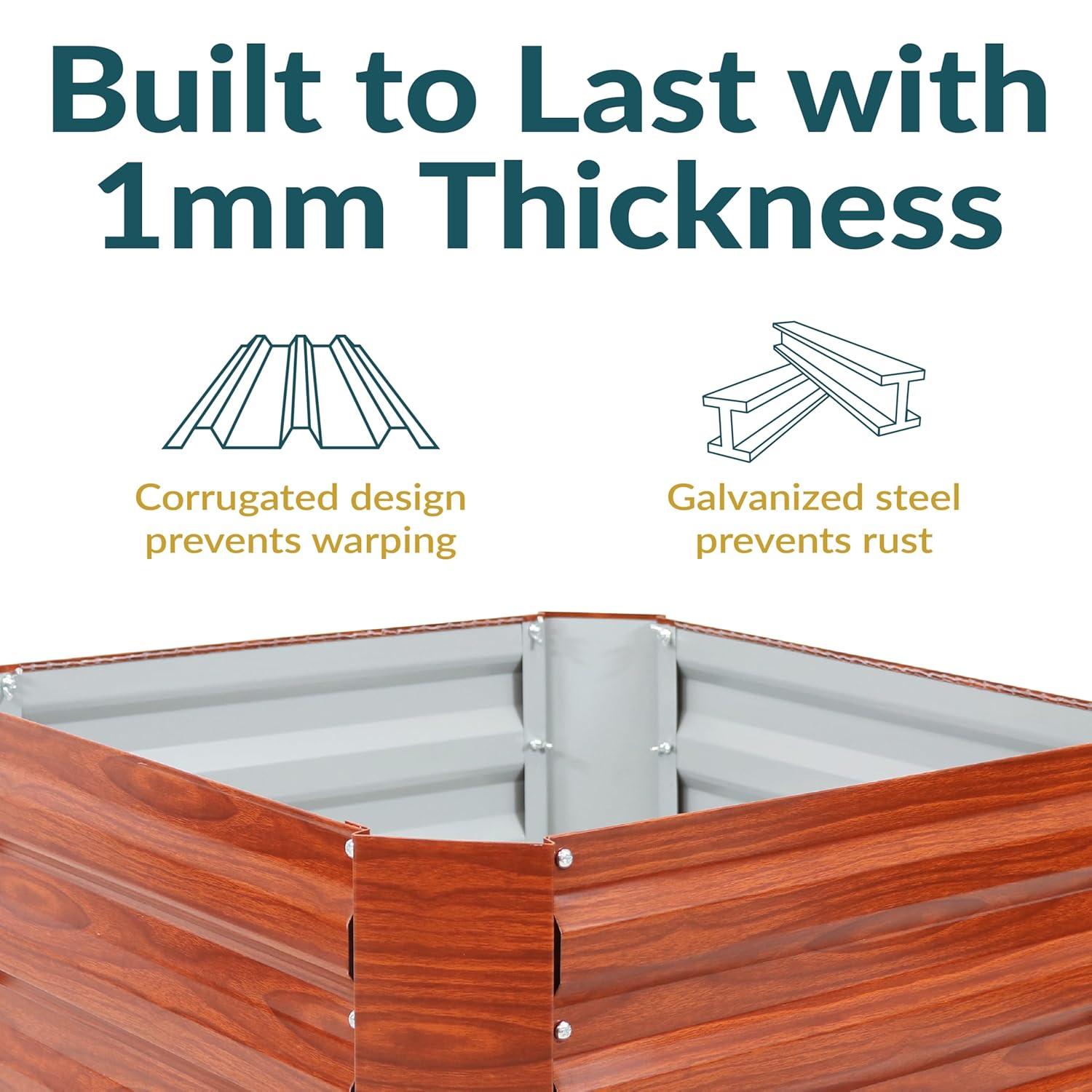 Sunnydaze Raised Hot Dip Galvanized Steel Garden Bed Planter for Plants, Vegetables, and Flowers - 24" Square x 12" Deep - Brown