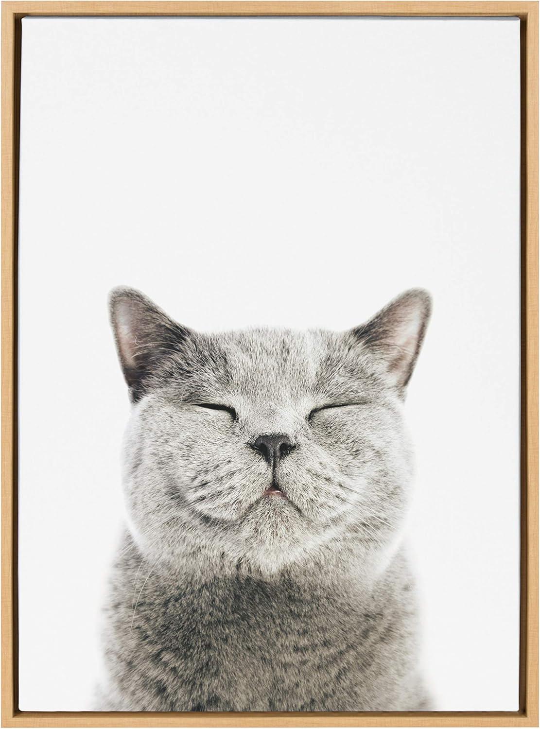 Kate & Laurel All Things Decor 18"x24" Sylvie Smiling Cat Framed Canvas by Amy Peterson Natural