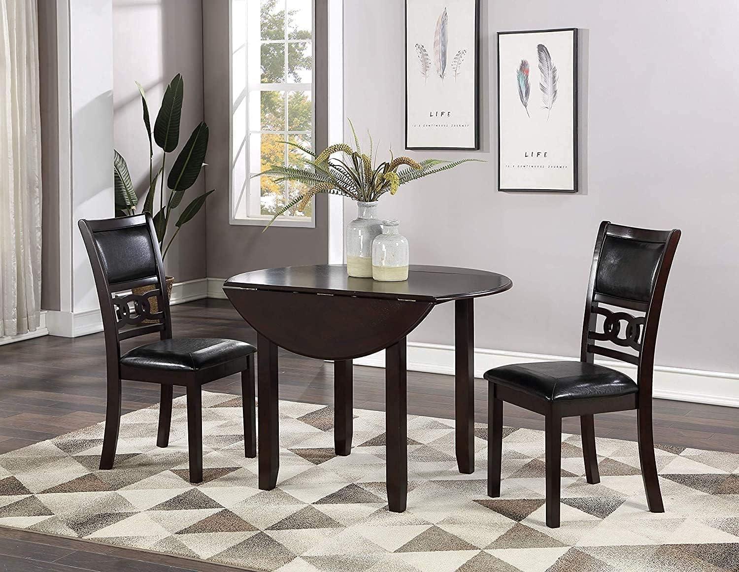 Ebony 42" Round Drop Leaf Dining Table with Two Chairs