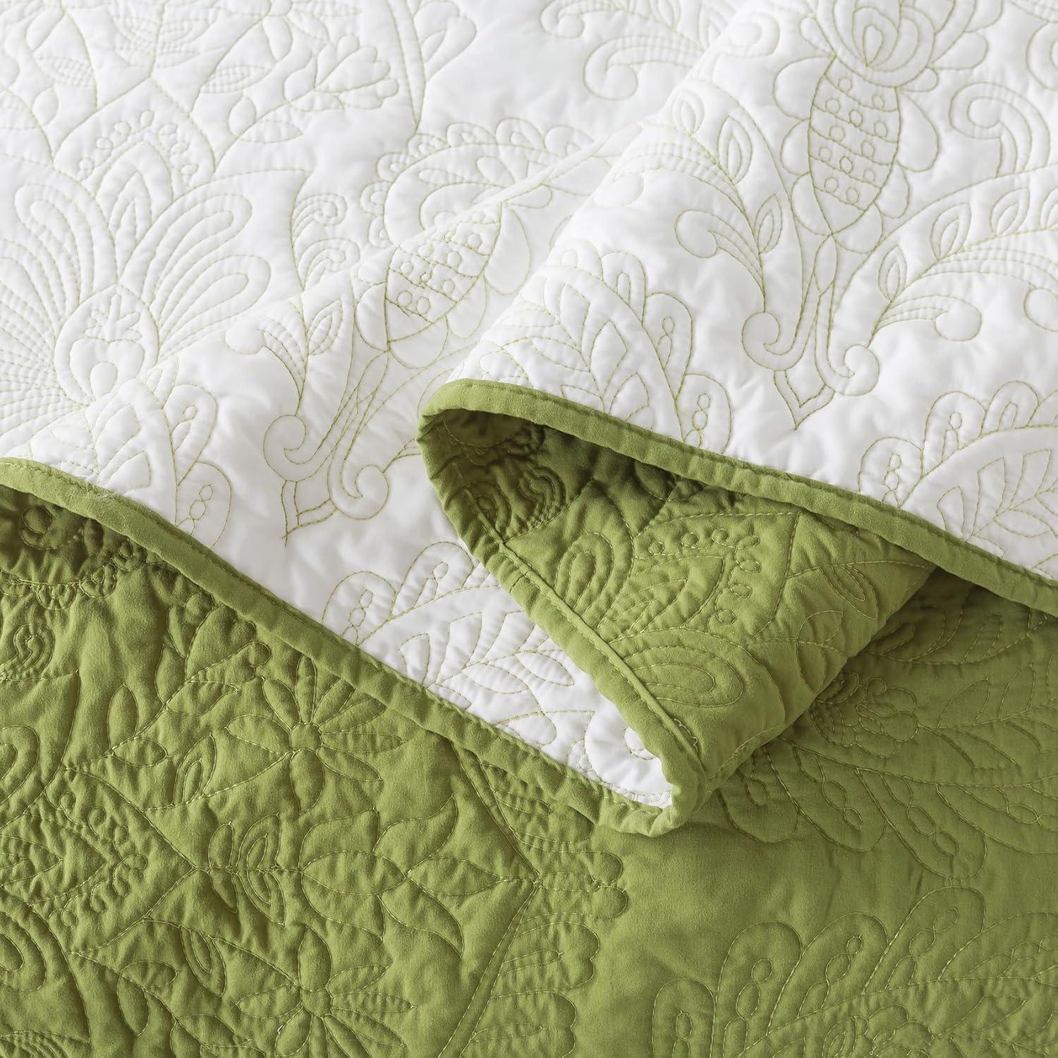 Travan Ultra Soft Fade Resistant Bedspread with 1 Quilt Set and 2 Shams, Queen Quilt Bedding Set for All Season, Curling Grass