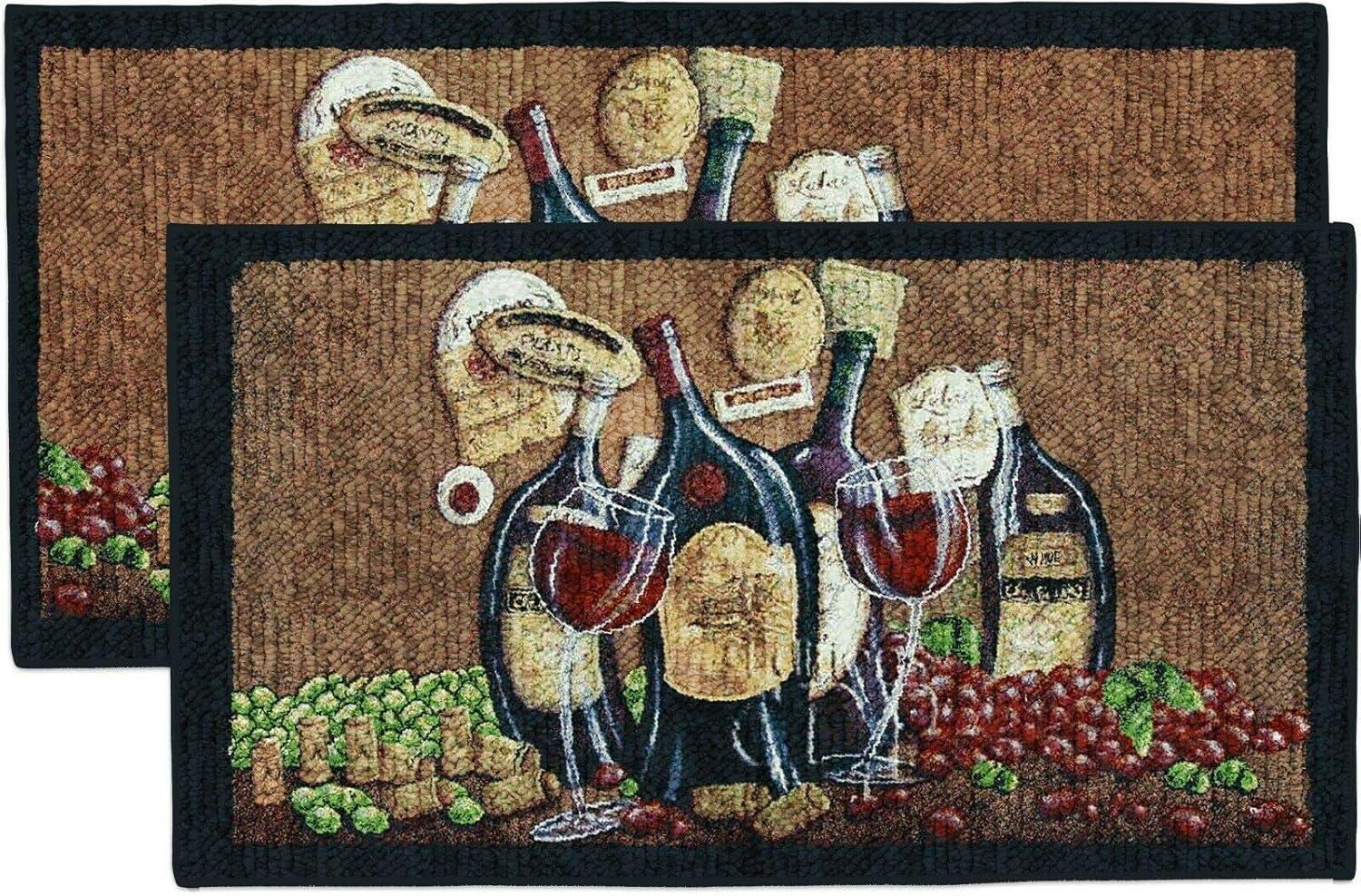 Kashi Home Kitchen Rug, Area Rug, Mat, Beautiful Print Non-Skid Latex Back Bending Wine 2pc Set (18X30 Rectangle & 20X40)