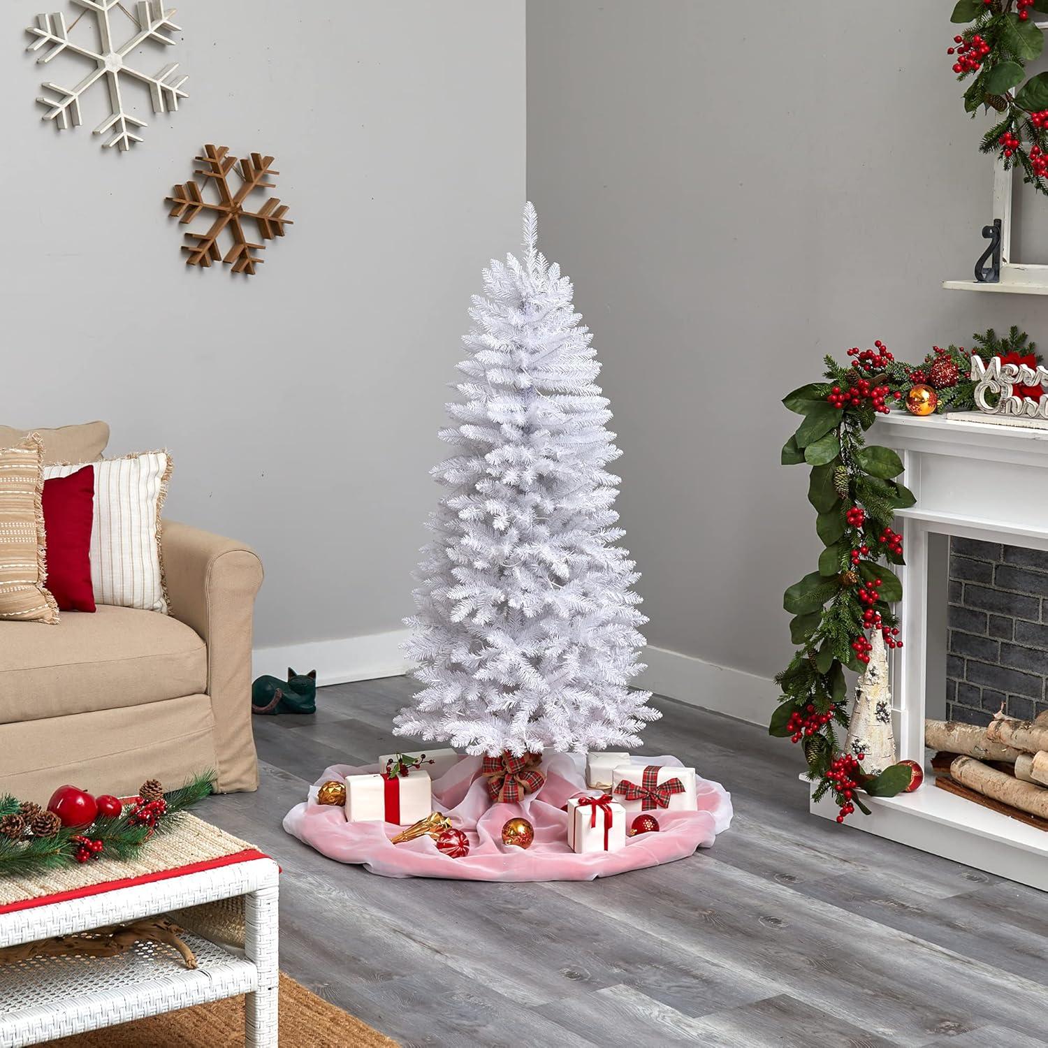 Nearly Natural 5-ft Slim White Artificial Christmas Tree with 150 Warm White LED Lights and 491 Bendable Branches
