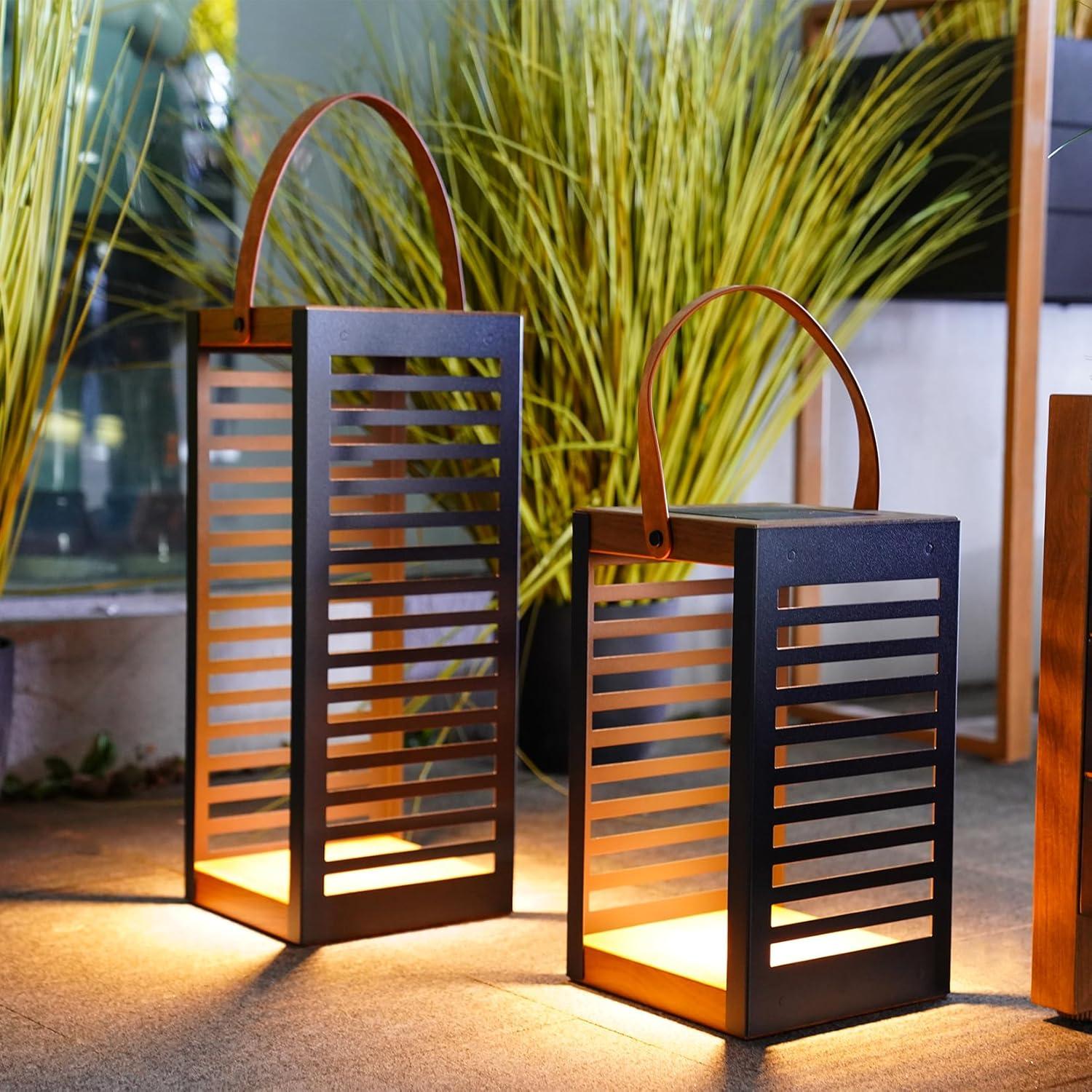 Large Solar Powered Gray Metal Outdoor Floor Lantern