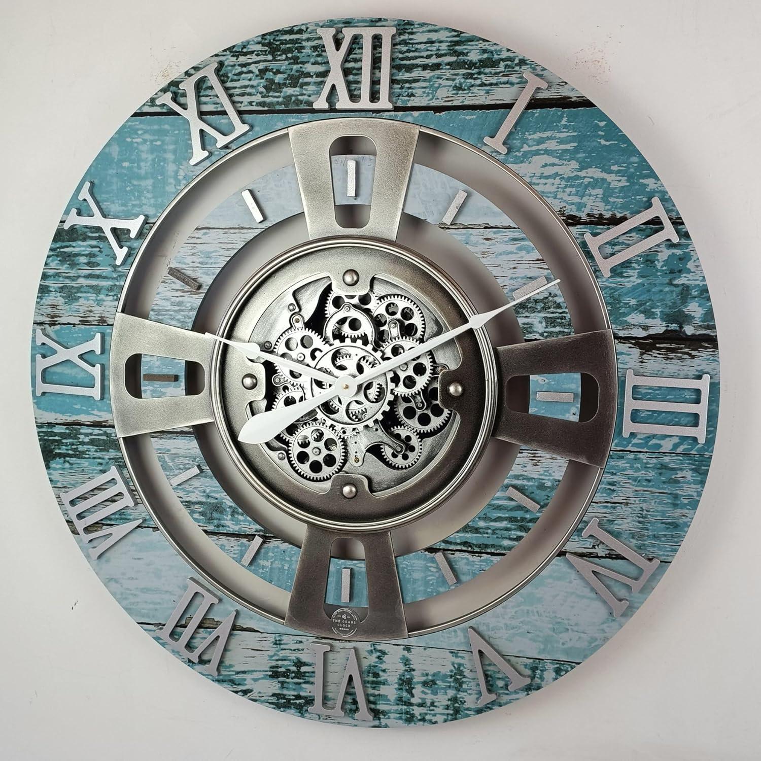 THE GEARS CLOCK Wall Clock with Real Moving Gears EN-LI_ 36 in Round Vintage-Black