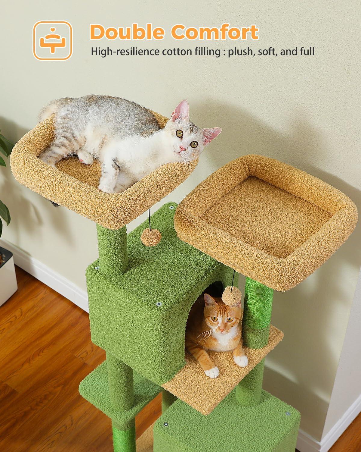 52.4" Cute Cat Tree Tower With 2 Flower Padded Perches, 2 Condos & 2 Scratching Posts