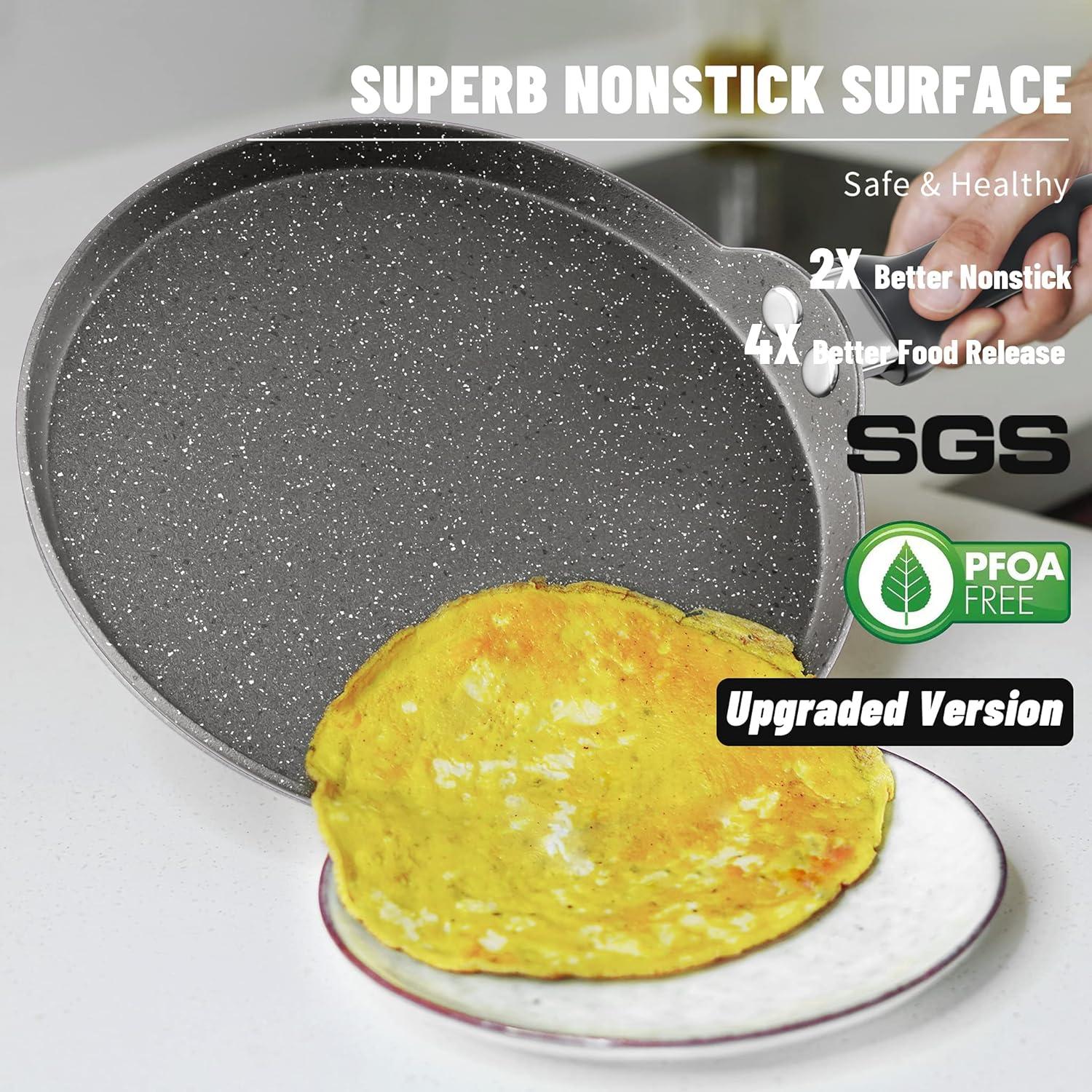 Innerwell Nonstick 11 Inch Crepe Pan Granite Coating Flat Skillet Tortilla Pan forInduction Compatible