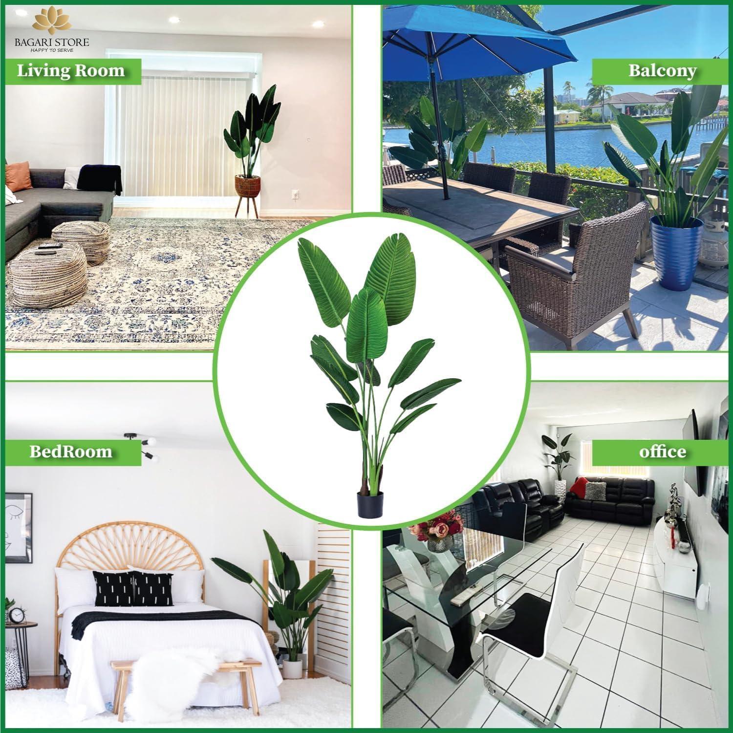 Bagari One 5 Foot Artificial Silk Bird of Paradise Palm Tree Potted Plant