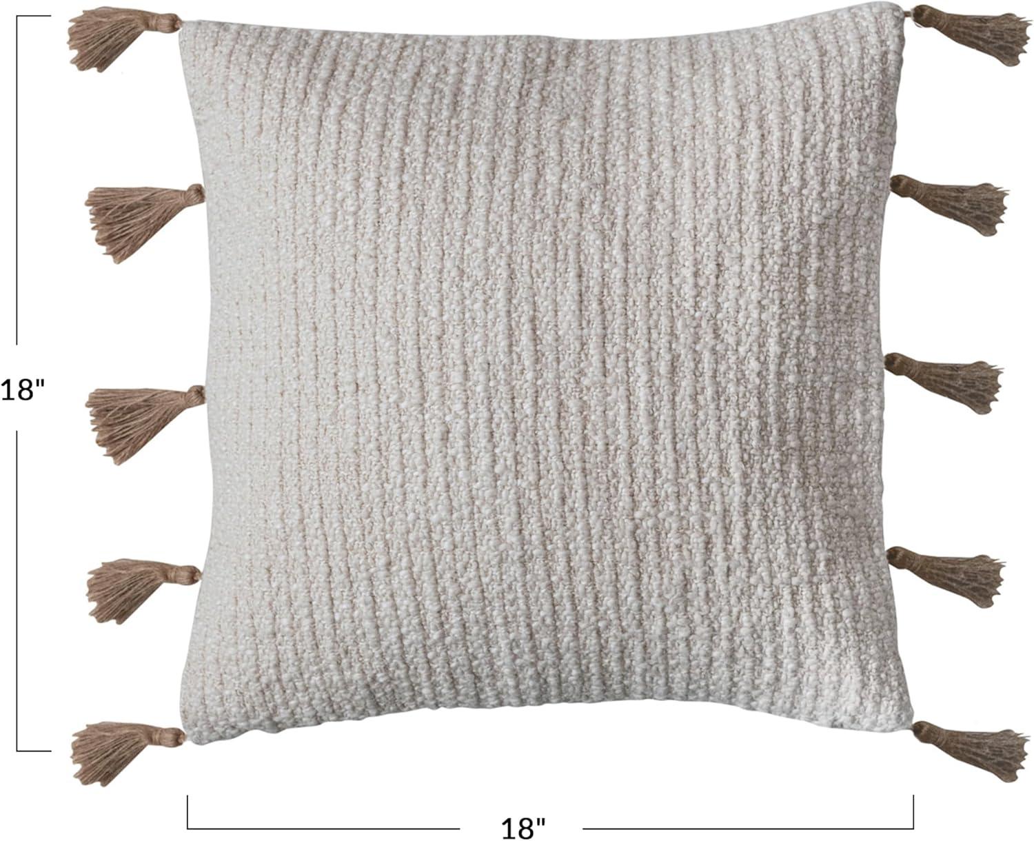 Natural Cotton Linen Blend Square Pillow with Jute Tassels