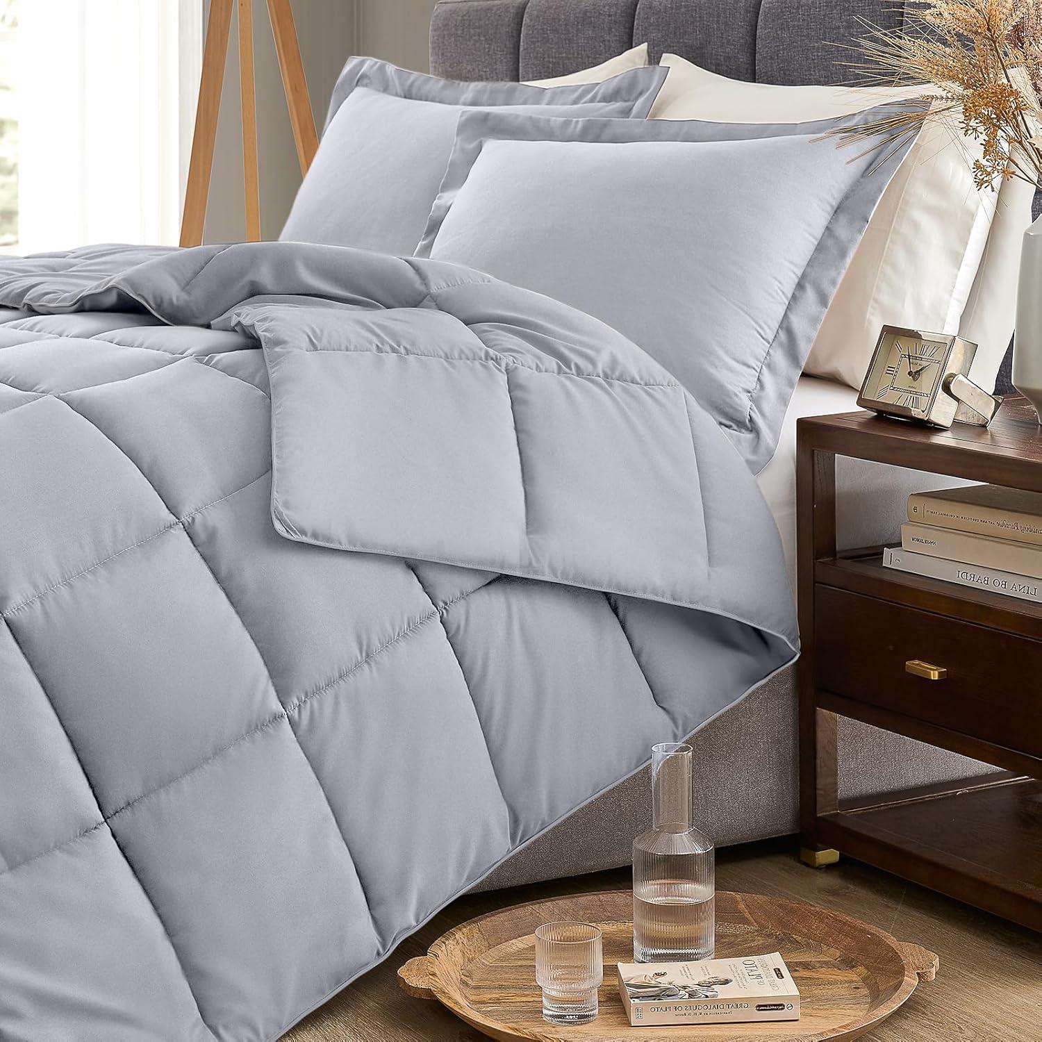 Gray Reversible Queen Down Alternative Comforter Set