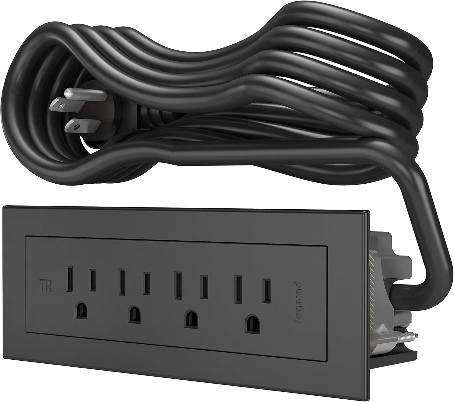 Black Radiant 4-Outlet Furniture Power Strip, 10 ft Cord