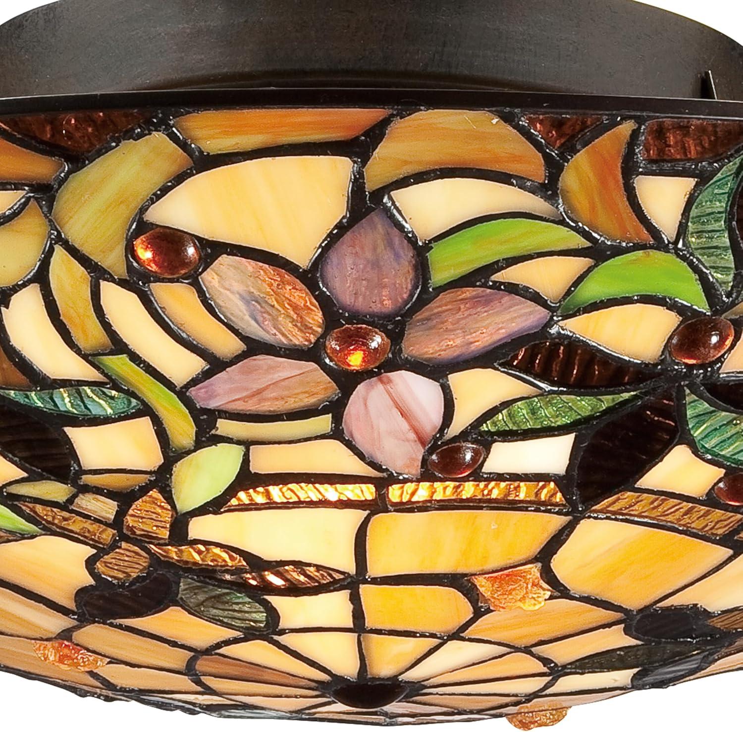 Quoizel TF1396SVB Tiffany 17" 2 Light Flush Mount in Vintage Bronze Finish Flowered