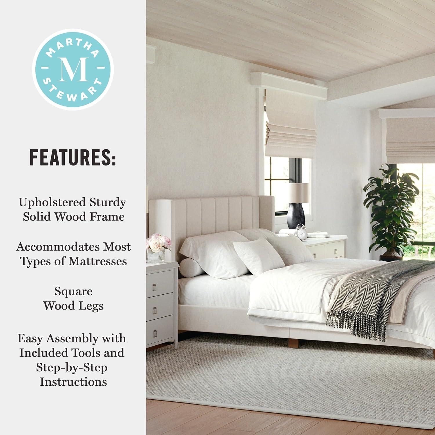 Martha Stewart Martha Stewart Kay Upholstered Platform Bed With Channel Stitched Wingback Headboard