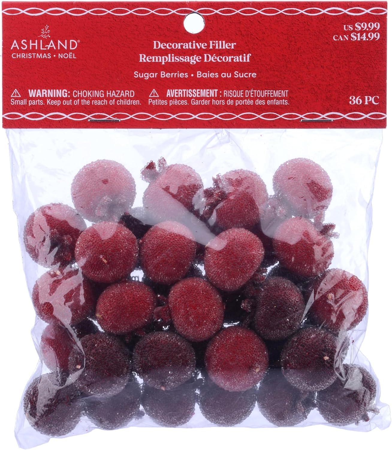 Festive Red Sugar Berry Decorative Filler, 36 Pieces